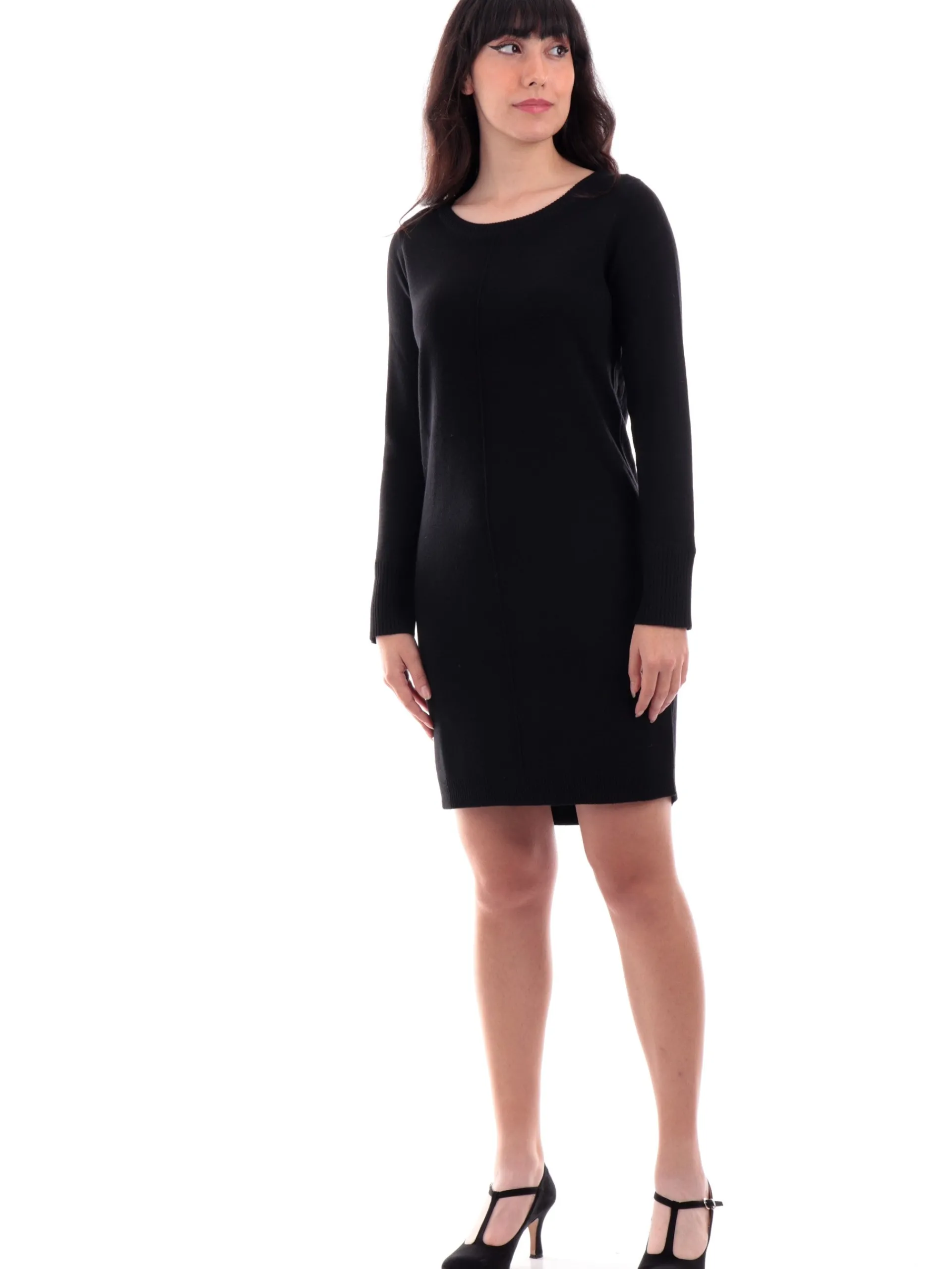 ANIS Vestiti*Abito girocollo nero da donna maniche lunghe 245W1321