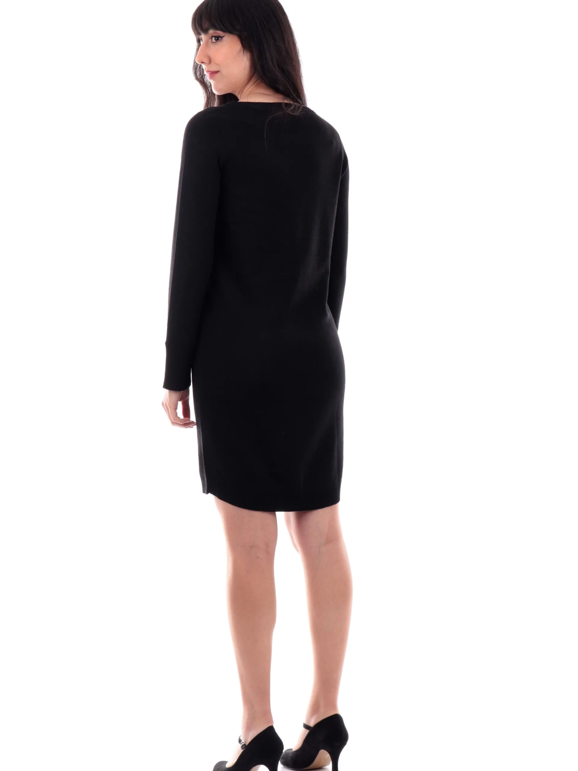 ANIS Vestiti*Abito girocollo nero da donna maniche lunghe 245W1321