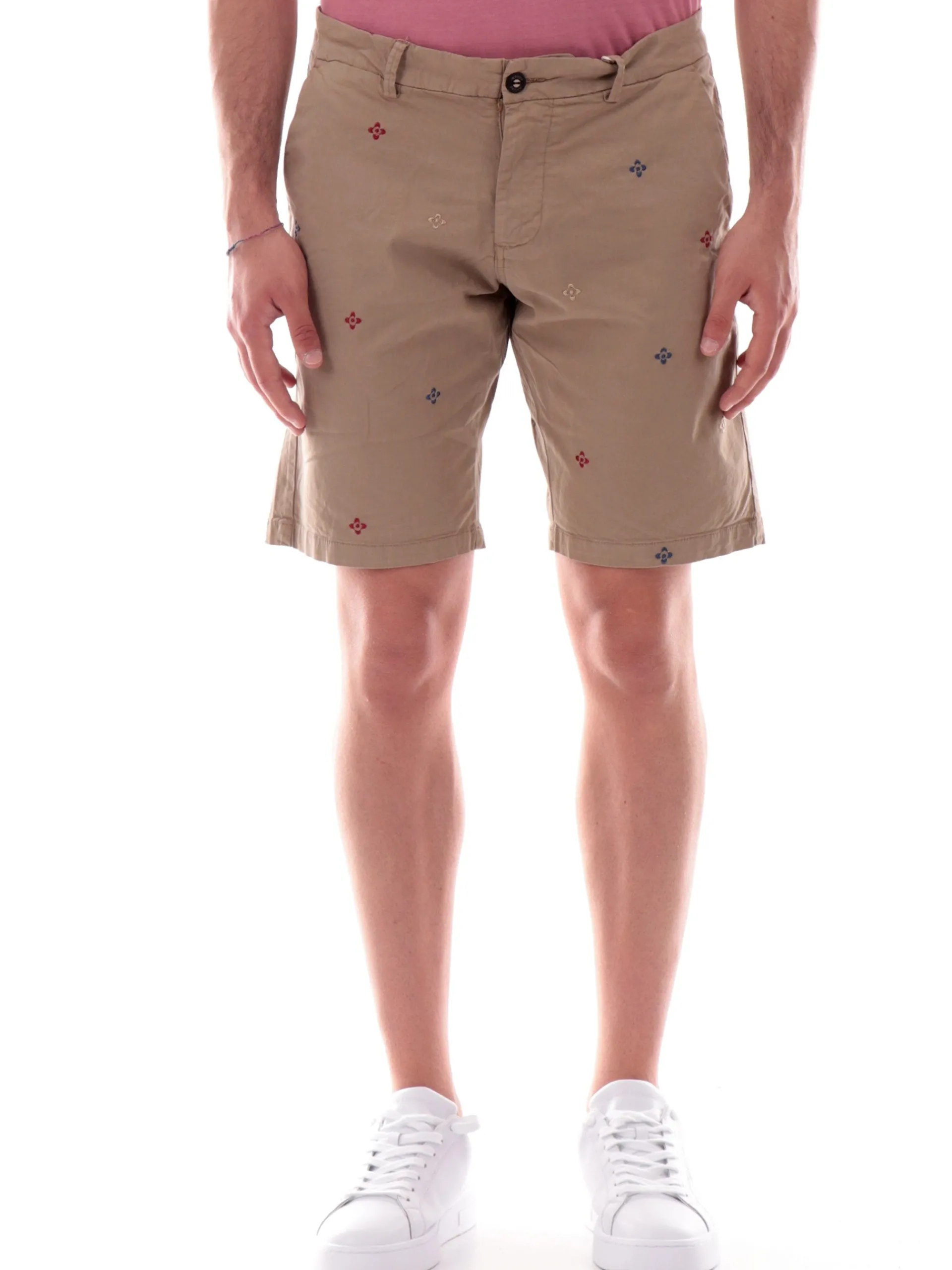 IMPURE Bermuda*Bermuda Chino beige da uomo con fiori ricamati REYFLOWER