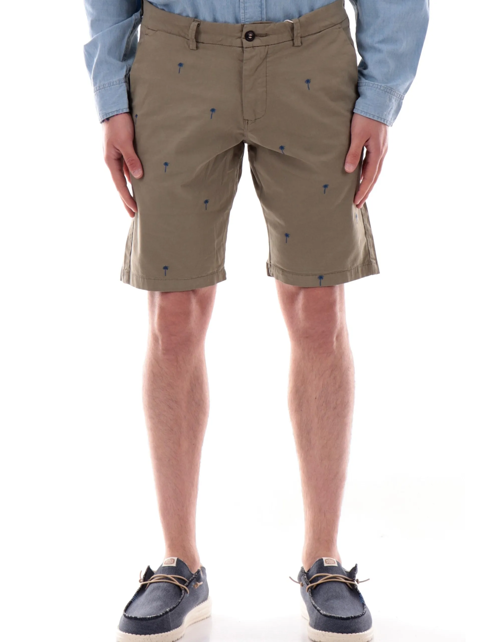 IMPURE Bermuda*Bermuda Chino verdi da uomo con palme ricamate REYPALMS