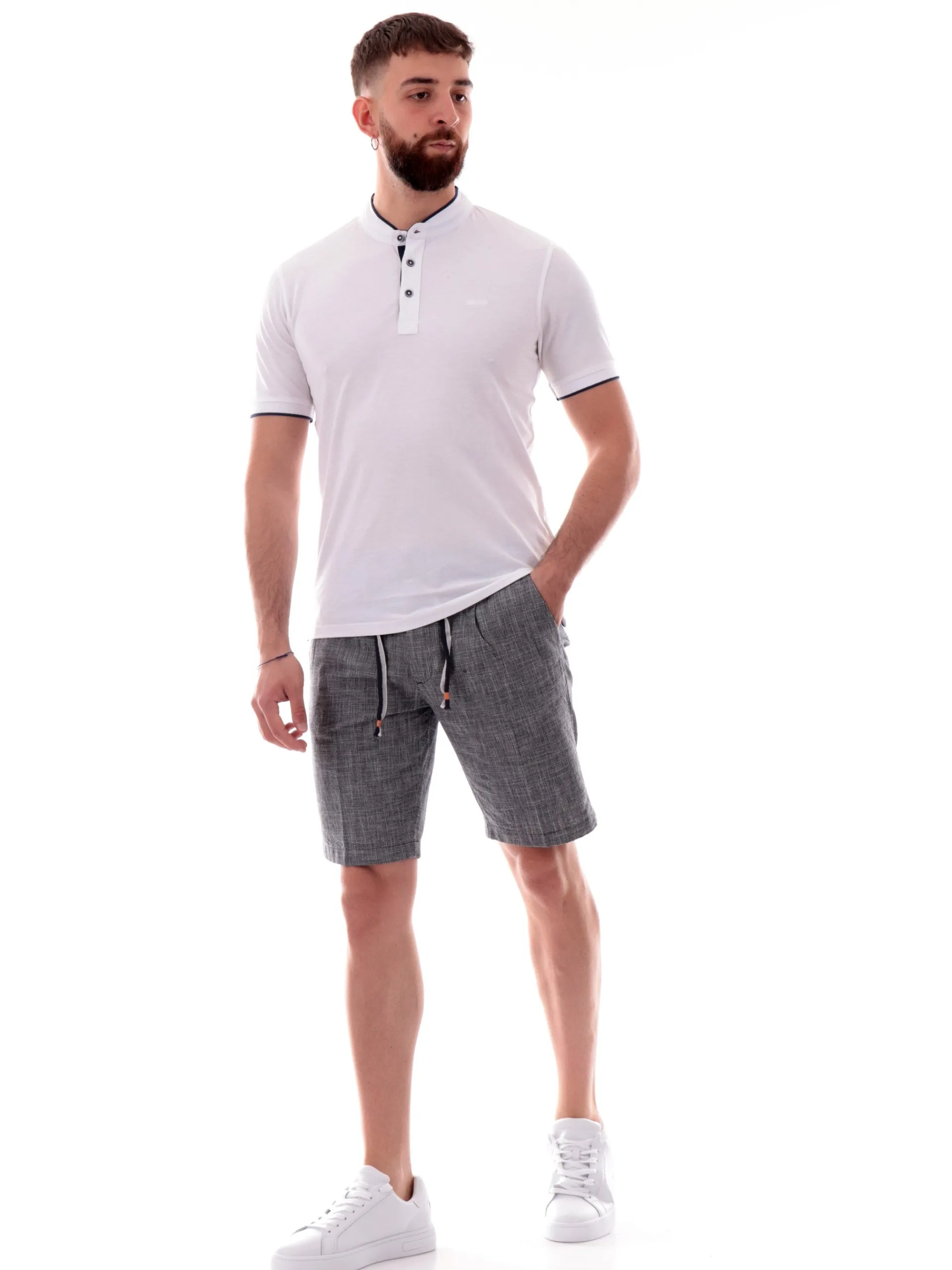 YES ZEE Bermuda*Bermuda grigi rigati da uomo con coulisse P770PF00