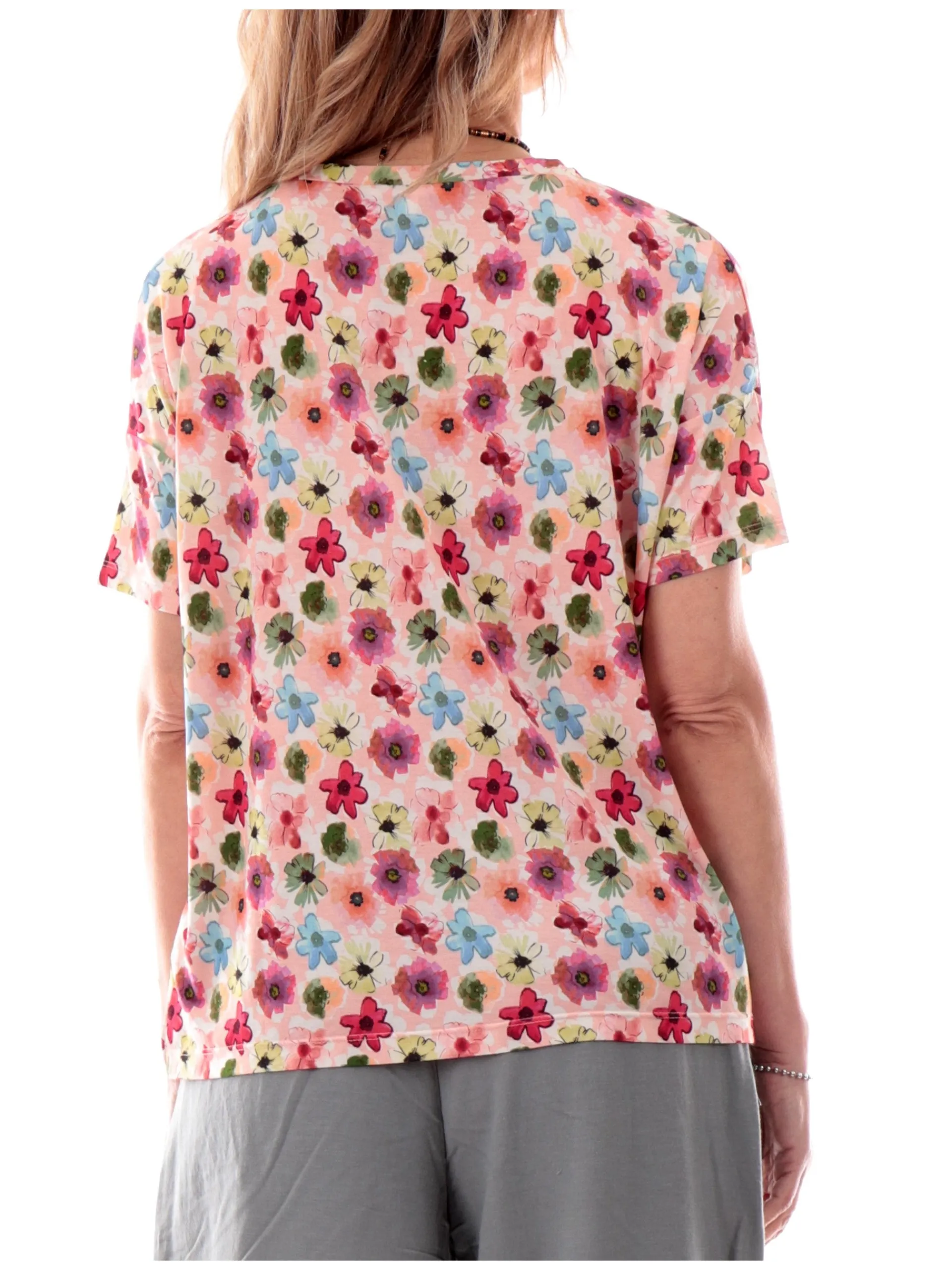 ANIS Maglie*Blusa white rosa da donna maniche corte fantasia floreale 251W1482 201