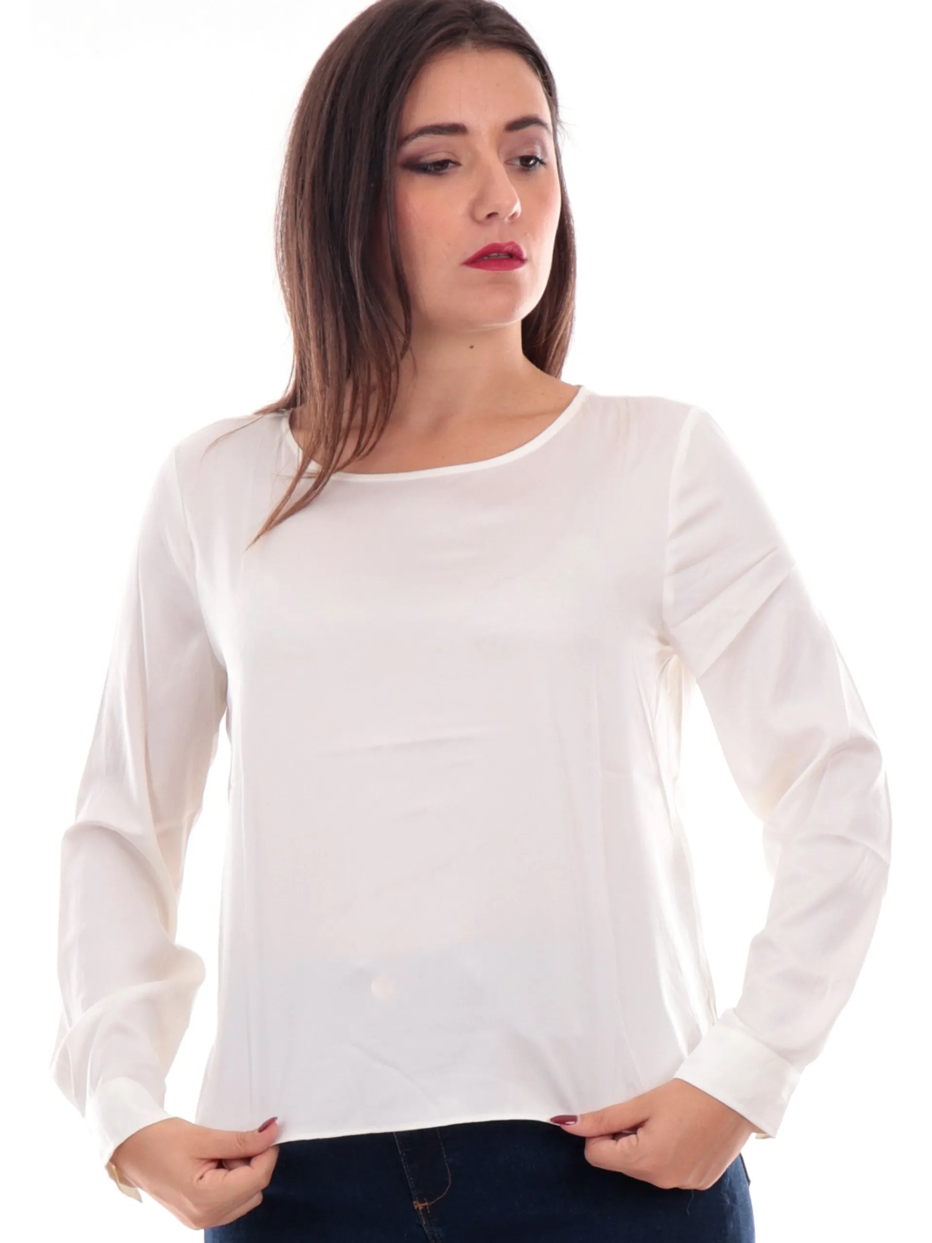 EMME MARELLA Maglie*Blusa bianca satin in raso da donna modello Madera