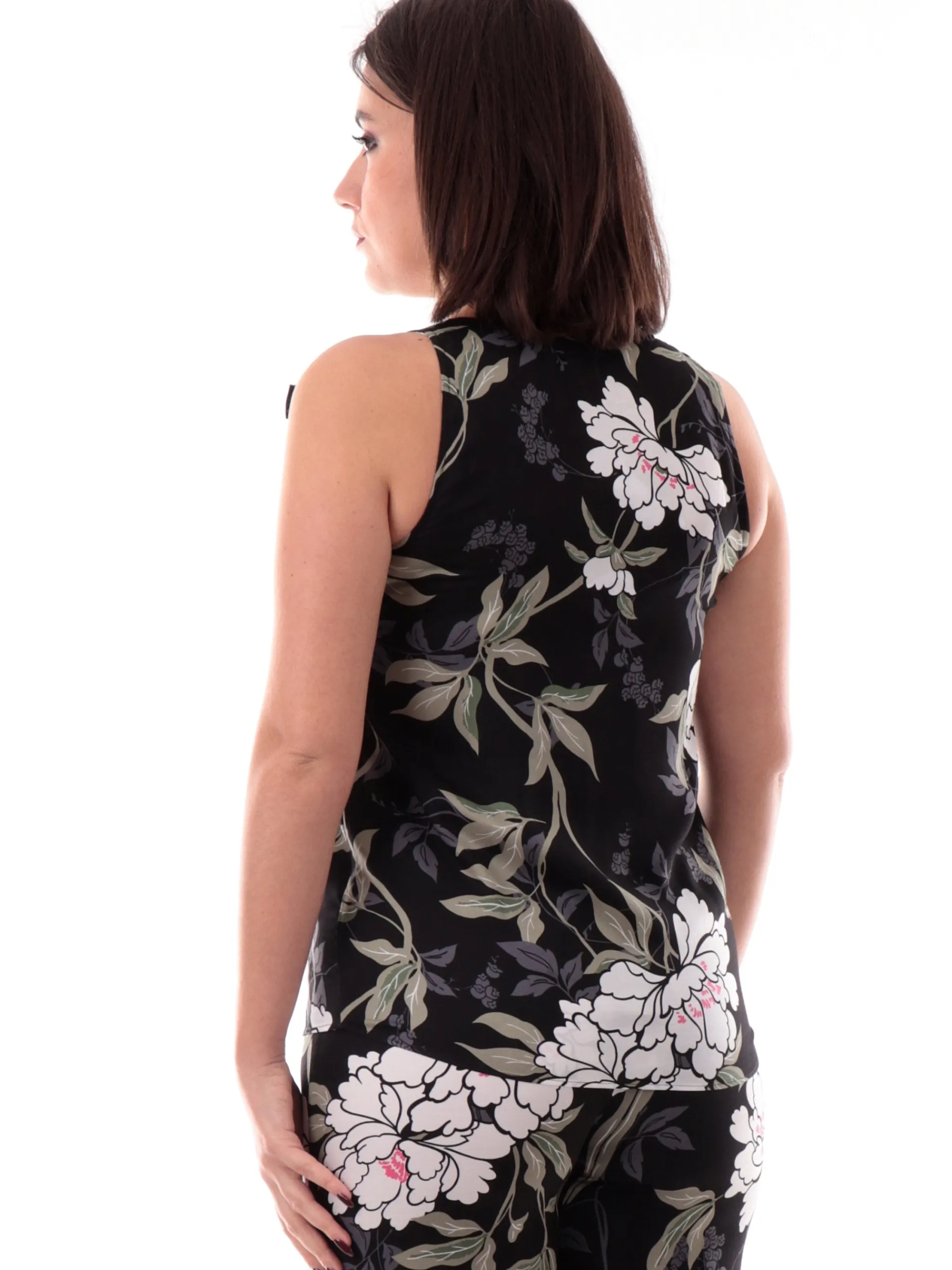 EMME MARELLA Maglie*Blusa nera da donna scollo a V a fiori HATELEY003