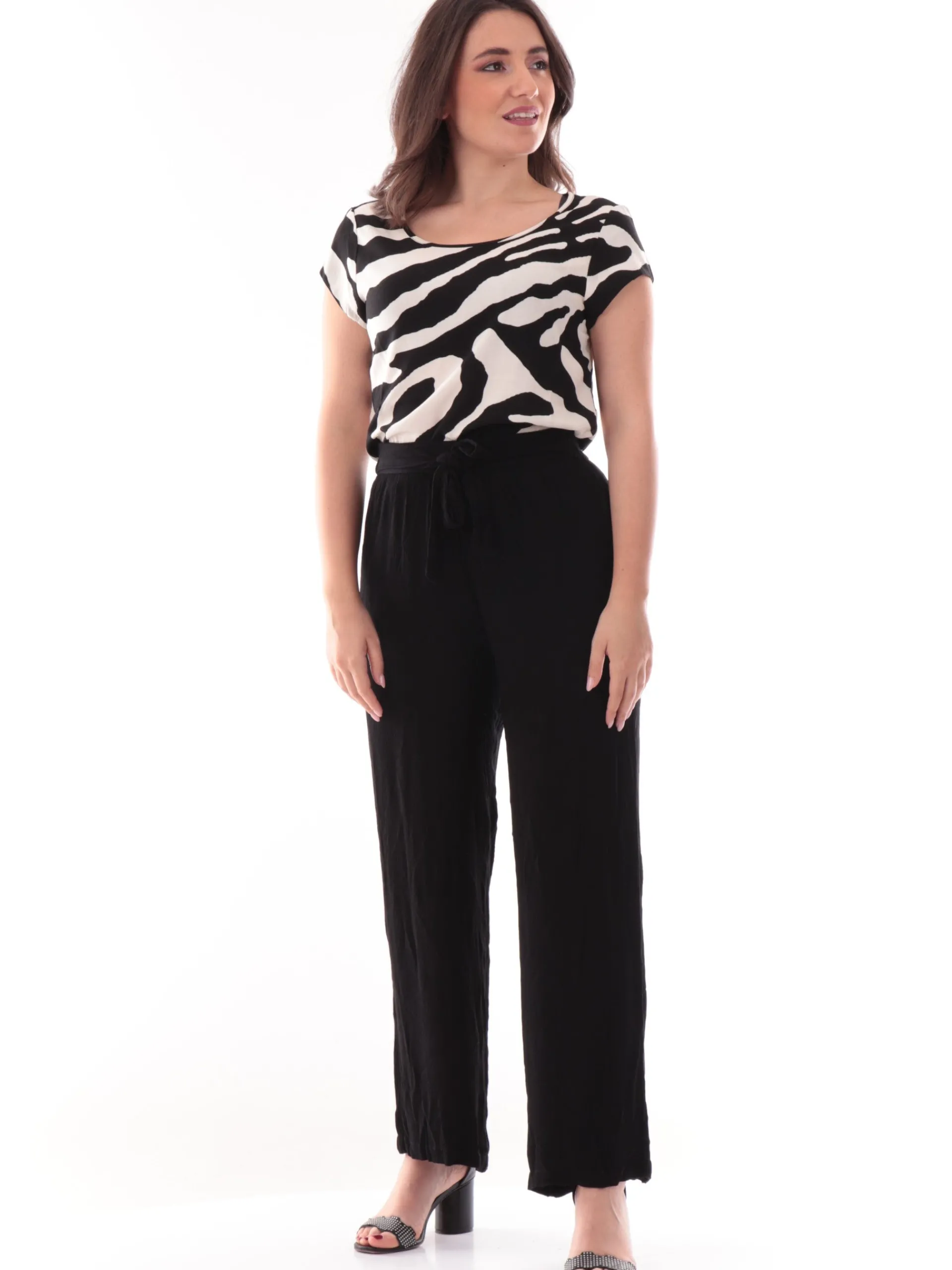 ONLY Maglie*Blusa maniche a farfalla nera zebrata da donna 15222174