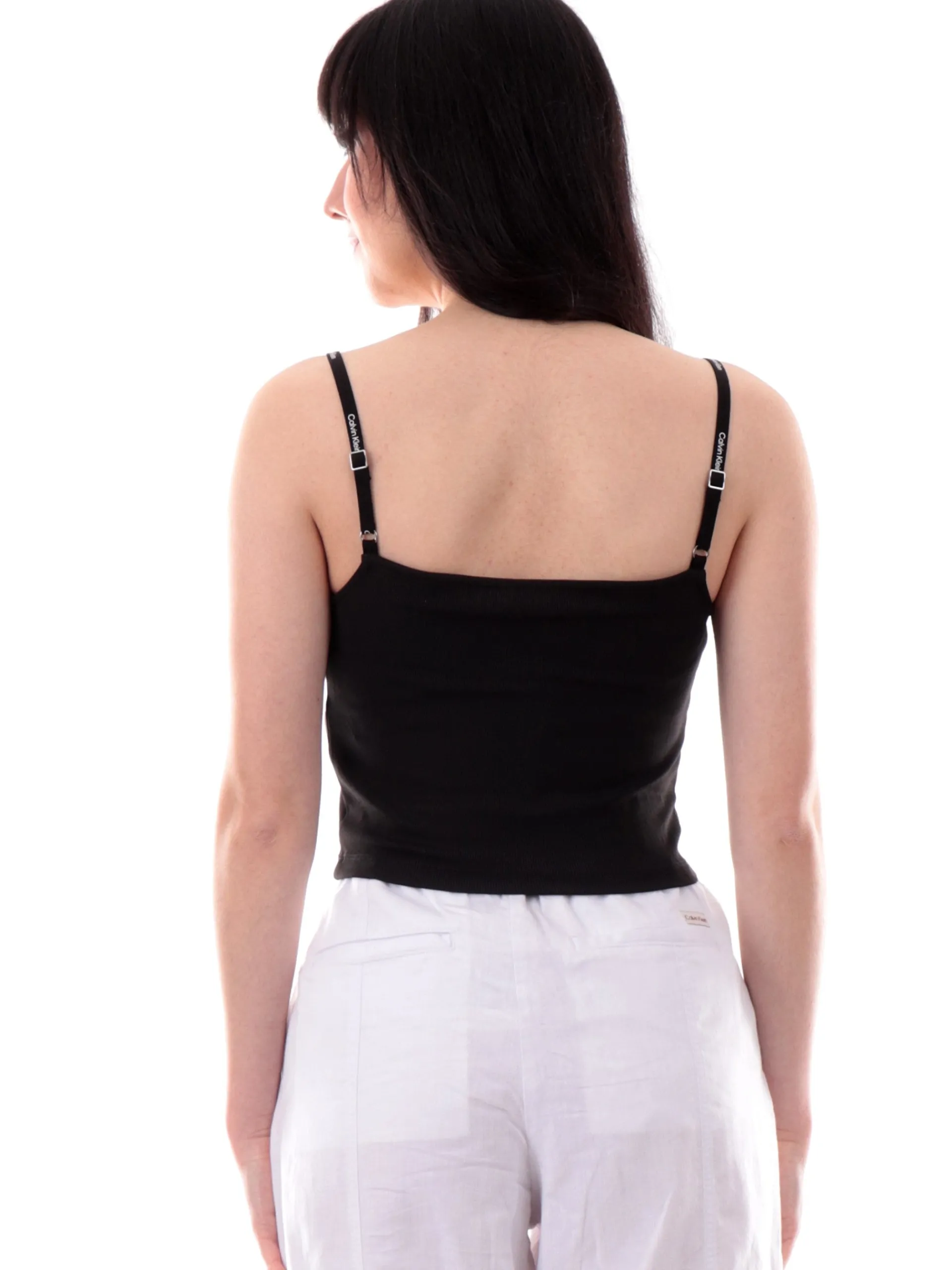 CALVIN KLEIN Maglie*Bralette nera da donna bretelline logate regolabili costine J20J225312