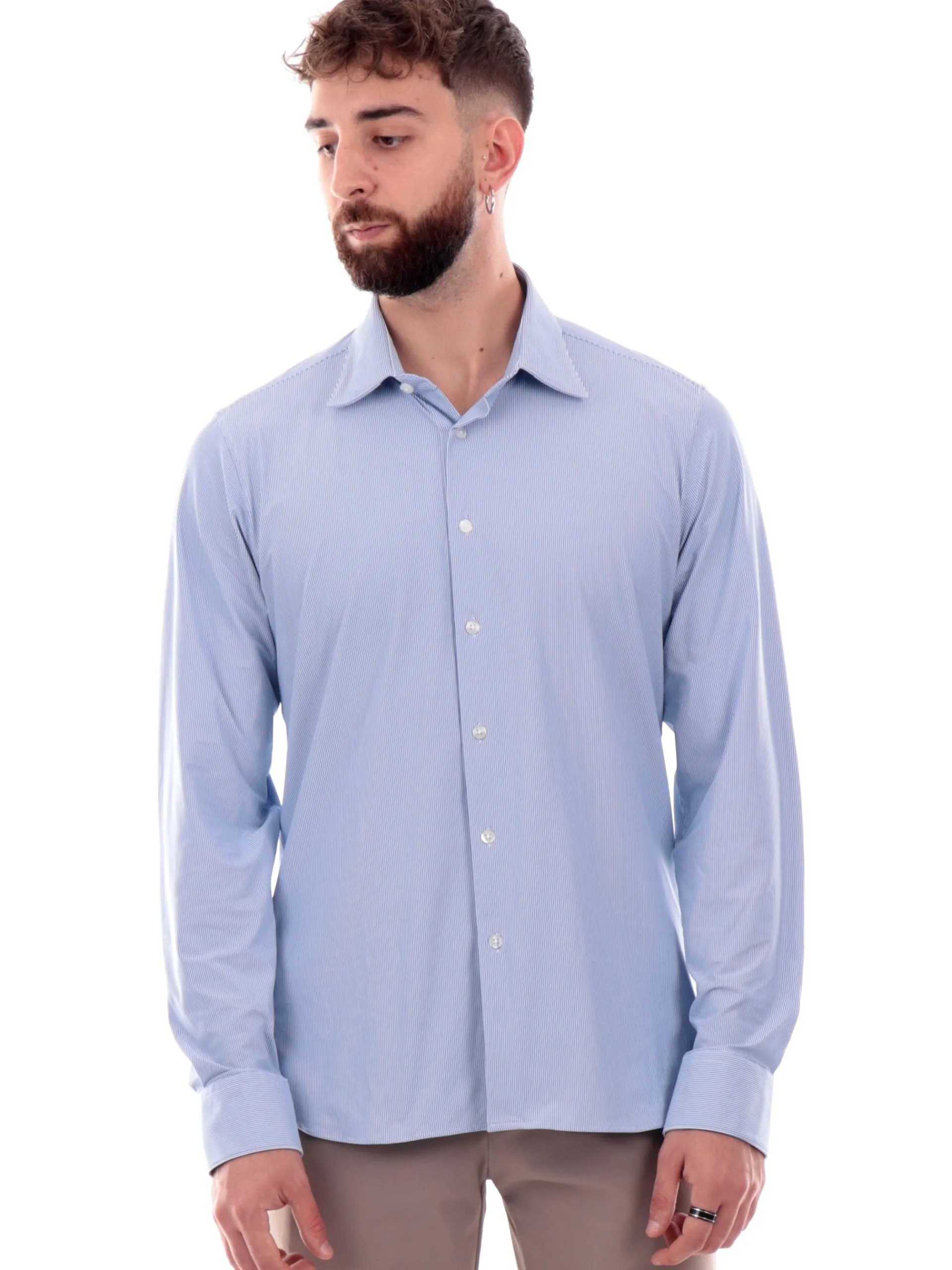 RRD Camicie*Camicia a quadri celeste da uomo Oxford Jaquard W24253V