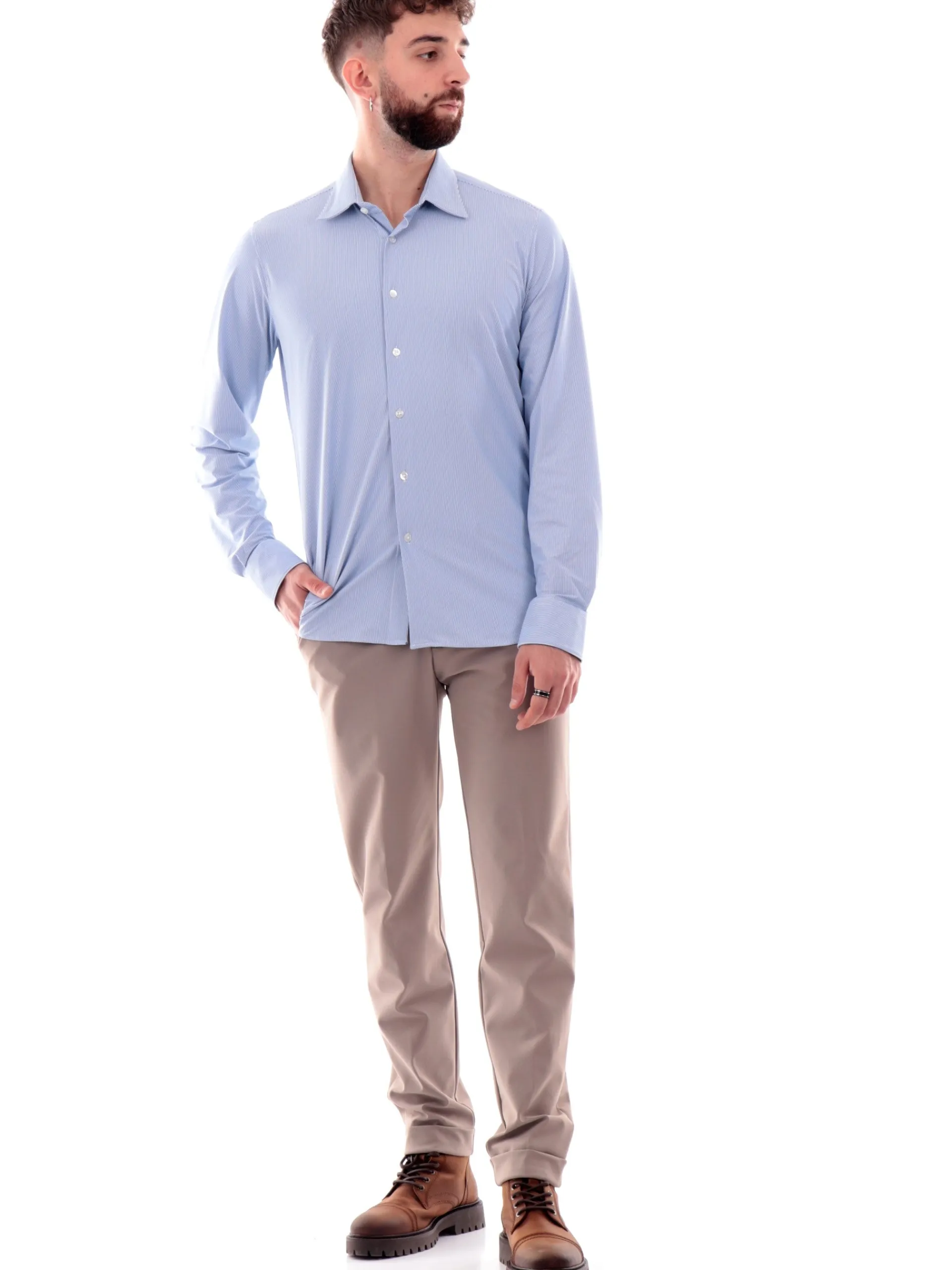 RRD Camicie*Camicia a quadri celeste da uomo Oxford Jaquard W24253V