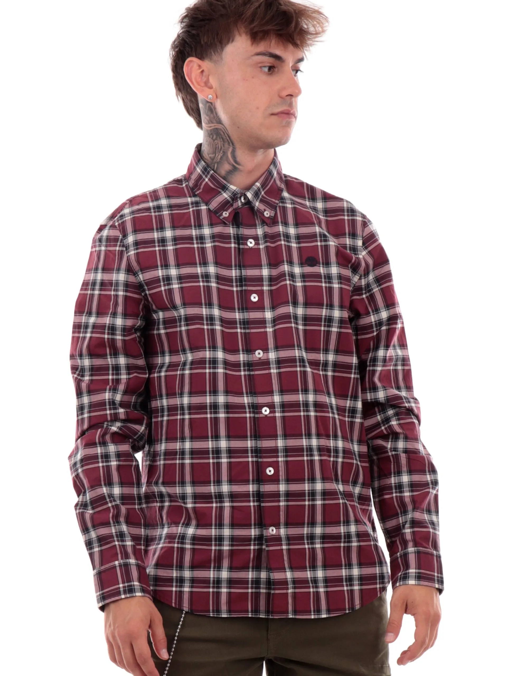 TIMBERLAND Camicie*Camicia a quadri bordeaux da uomo logo ricamato TB0A6V66