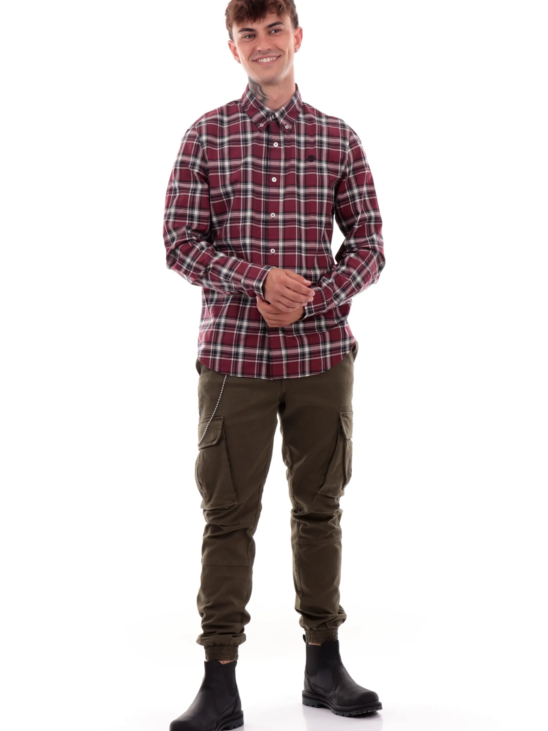TIMBERLAND Camicie*Camicia a quadri bordeaux da uomo logo ricamato TB0A6V66