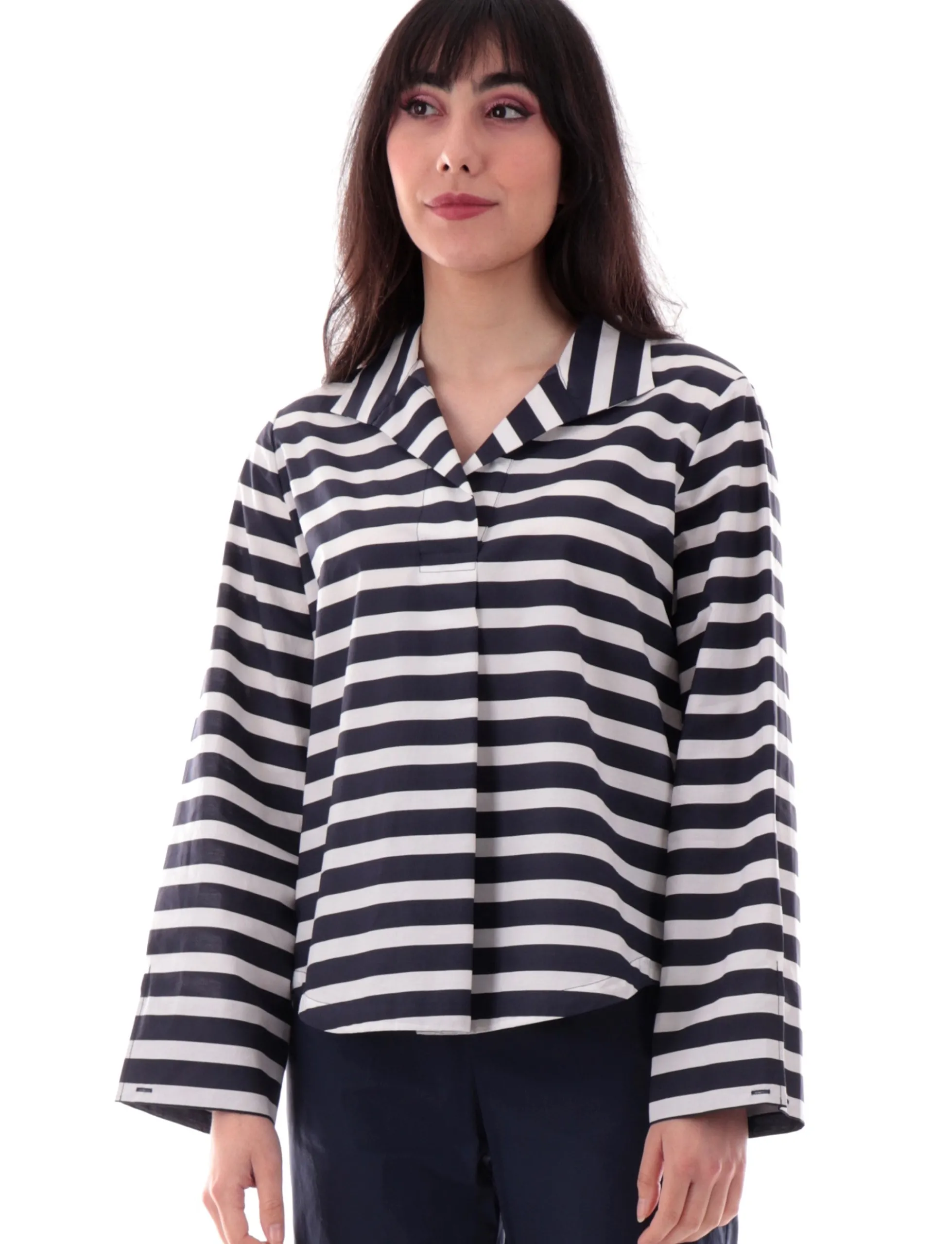 ANIS Maglie*Camicia a righe bianca e blu da donna maniche lunghe 251C1235