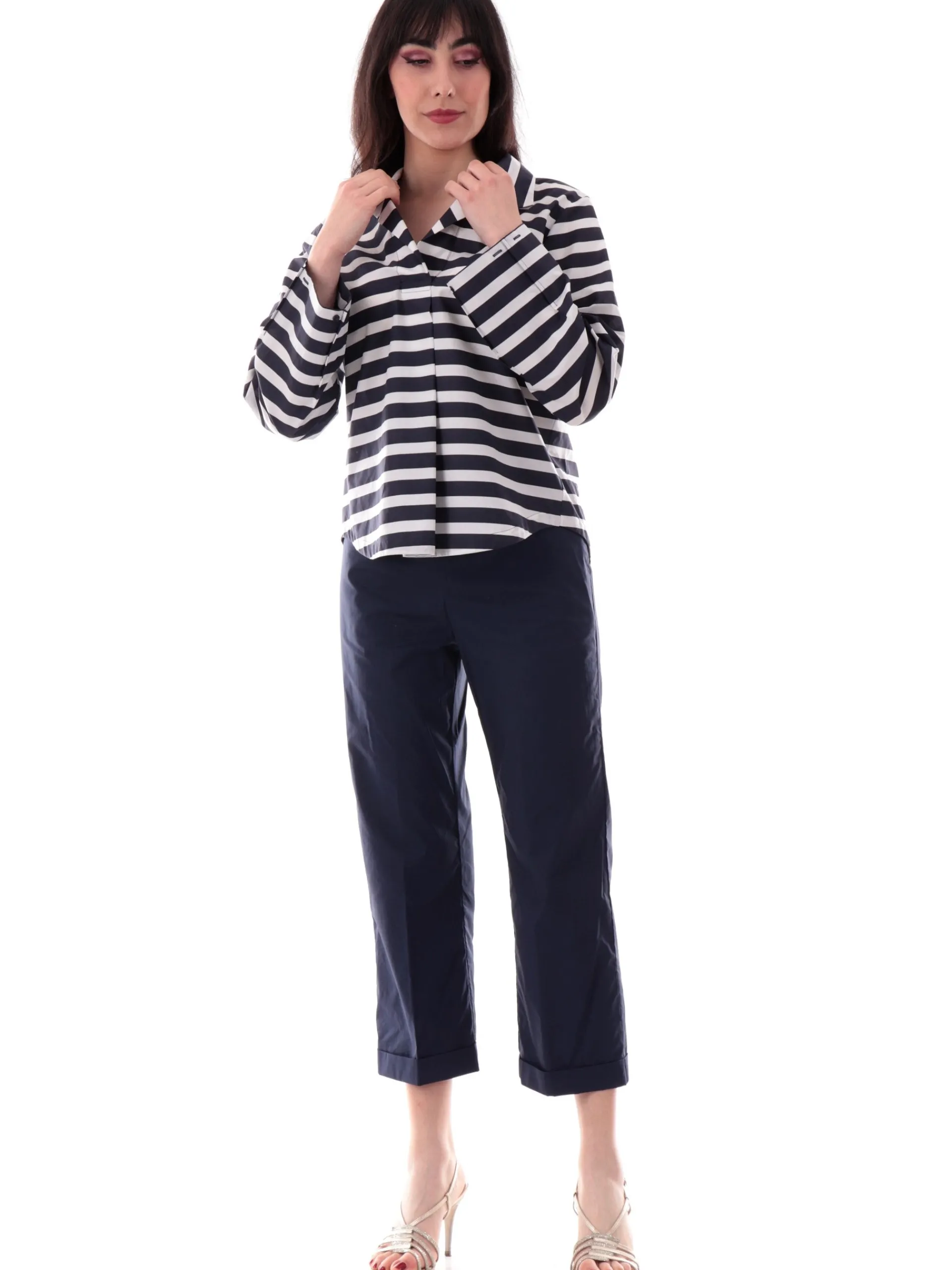 ANIS Maglie*Camicia a righe bianca e blu da donna maniche lunghe 251C1235