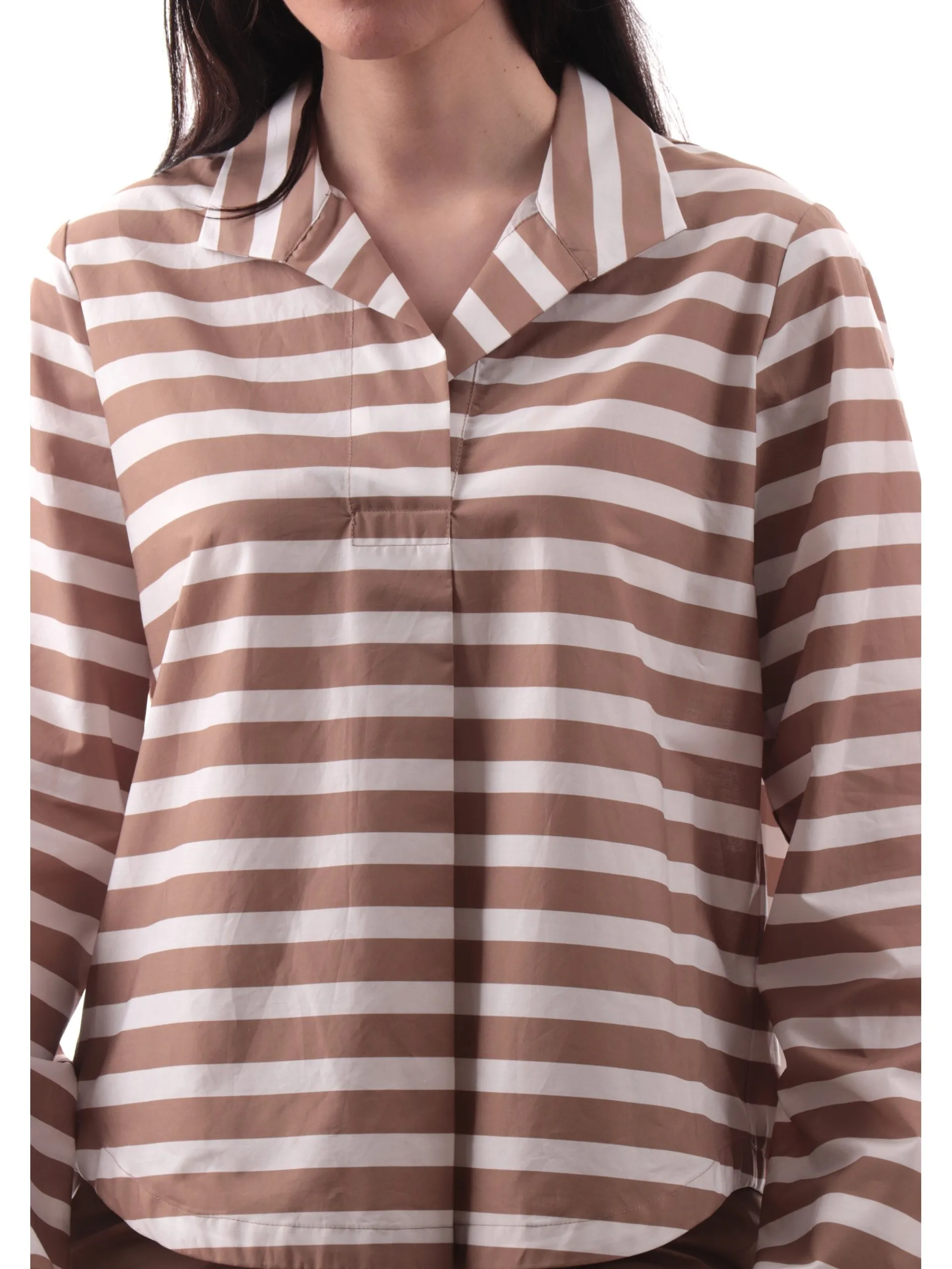 ANIS Maglie*Camicia a righe bianca e beige da donna maniche lunghe 251C1235