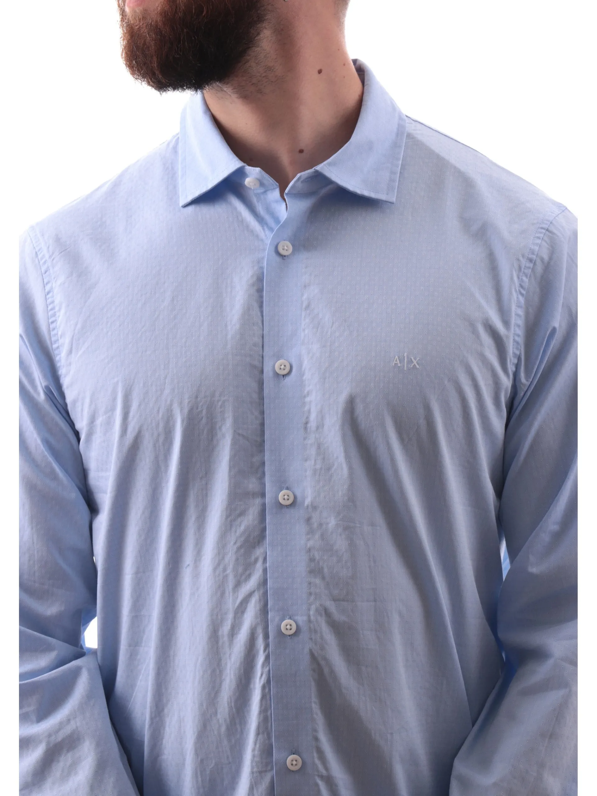 ARMANI EXCHANGE Camicie*Camicia AX celeste da uomo logo AX ricamato fantasia geo XM000714AF13207