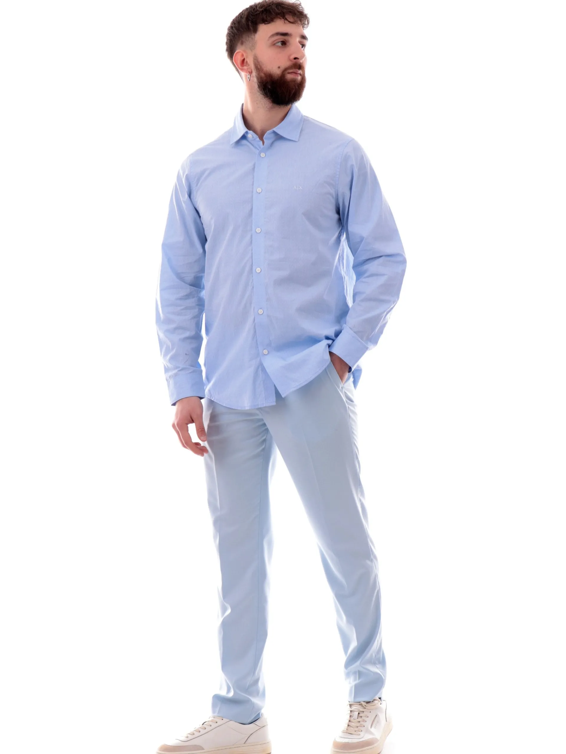 ARMANI EXCHANGE Camicie*Camicia AX celeste da uomo logo AX ricamato fantasia geo XM000714AF13207