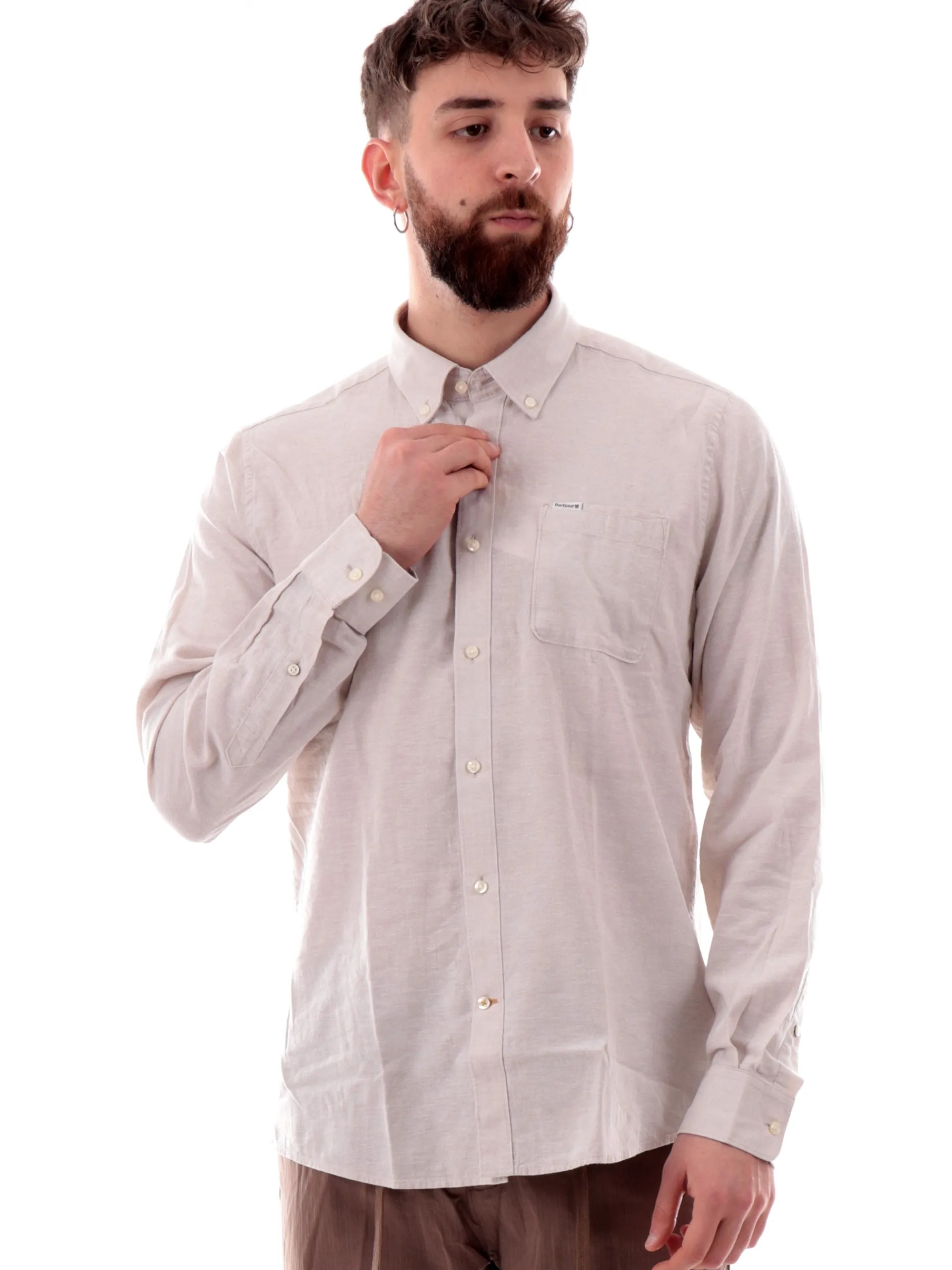 BARBOUR Camicie*Camicia beige Nelson da uomo in lino MSH5090