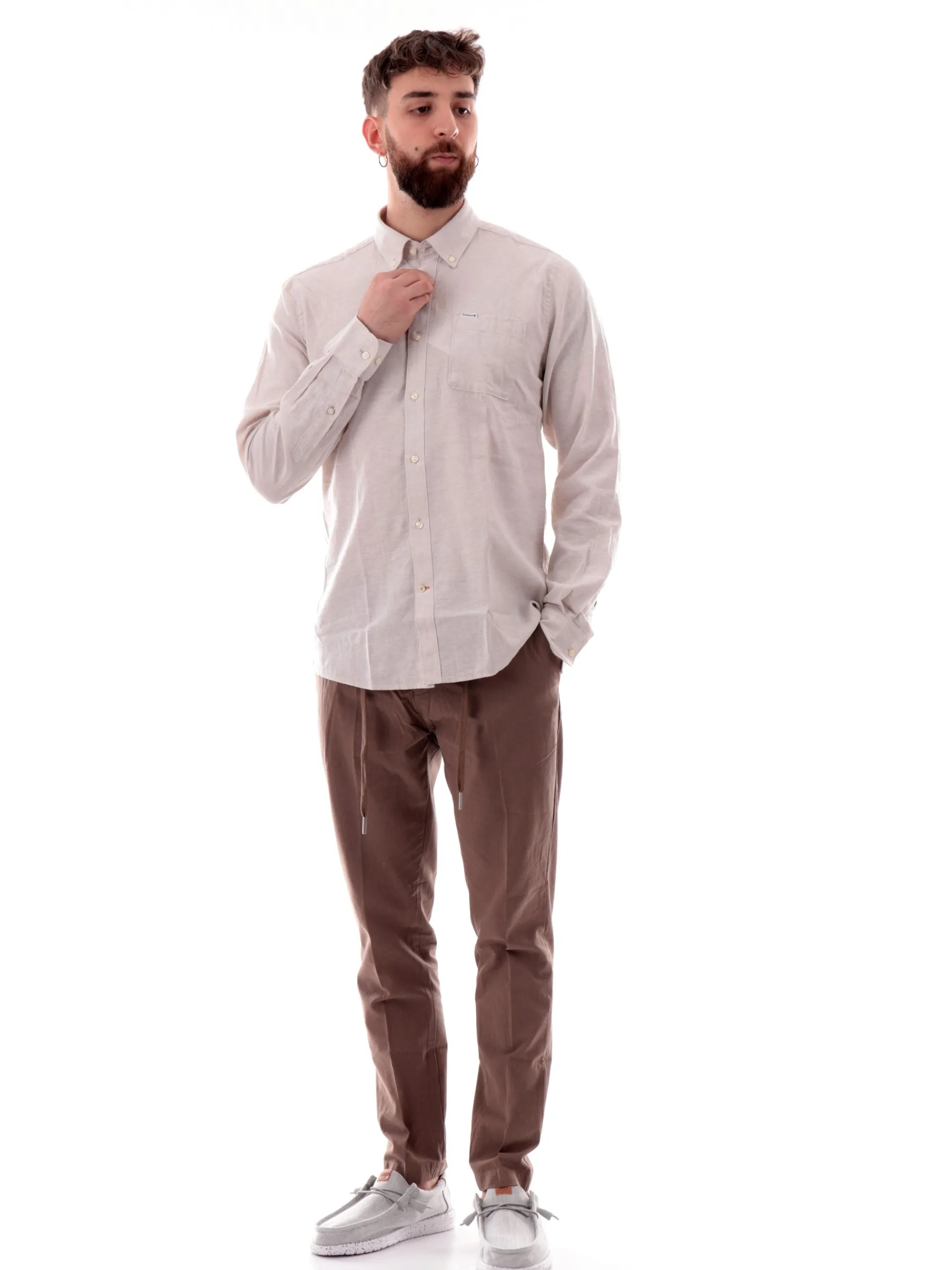 BARBOUR Camicie*Camicia beige Nelson da uomo in lino MSH5090