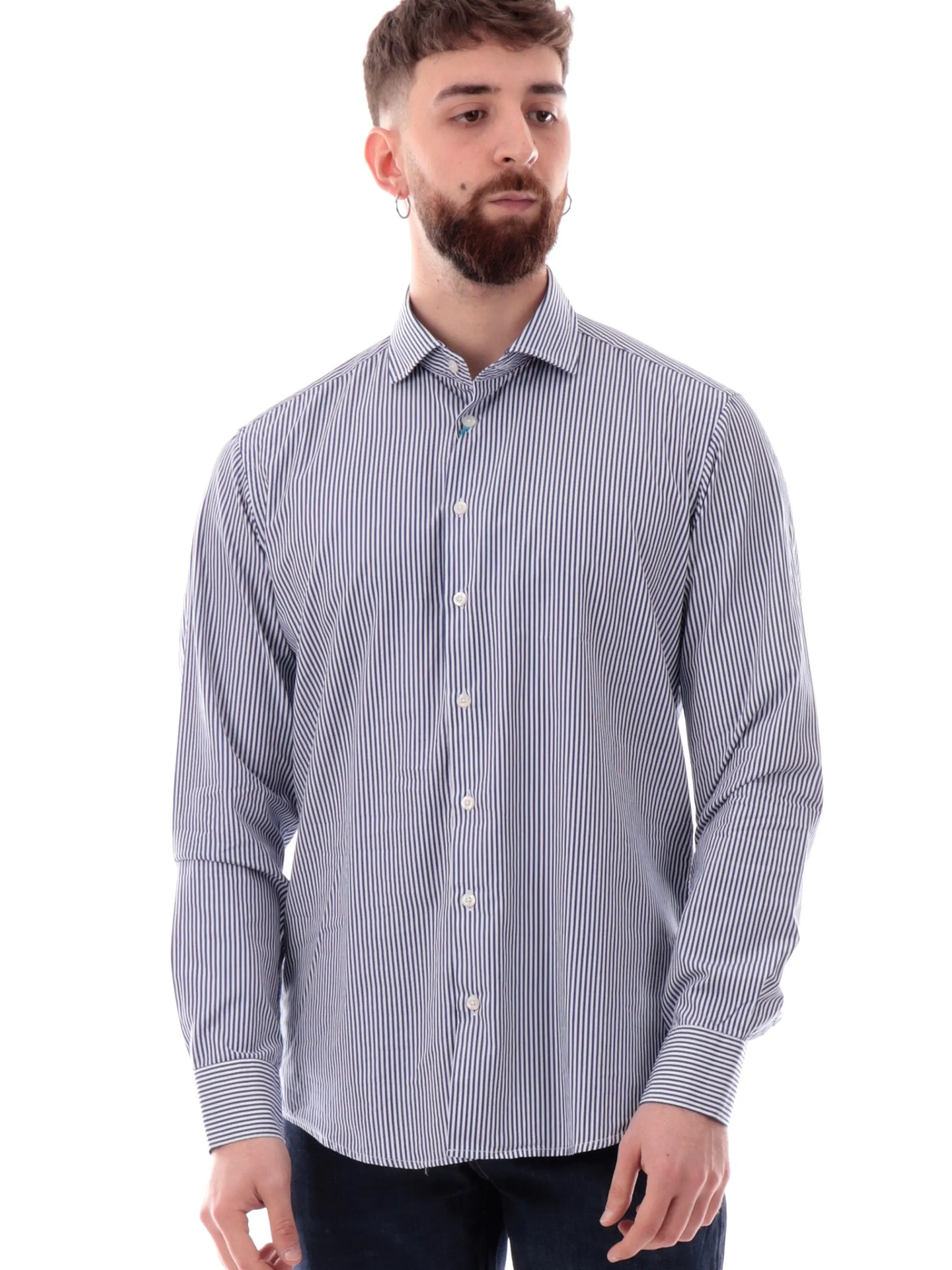 BASTONCINO Camicie*Camicia a righe blu da uomo 100% cotone B1702