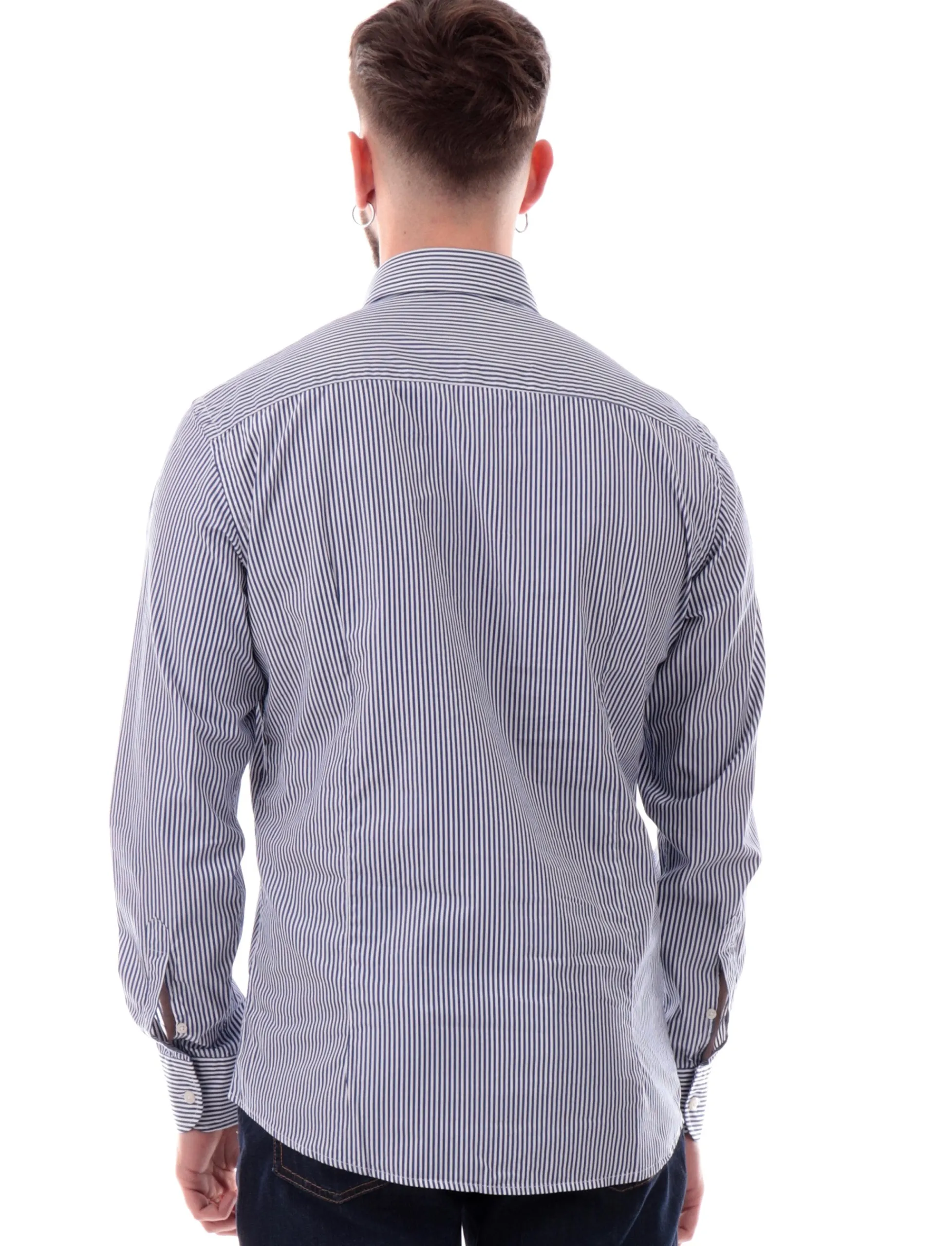 BASTONCINO Camicie*Camicia a righe blu da uomo 100% cotone B1702