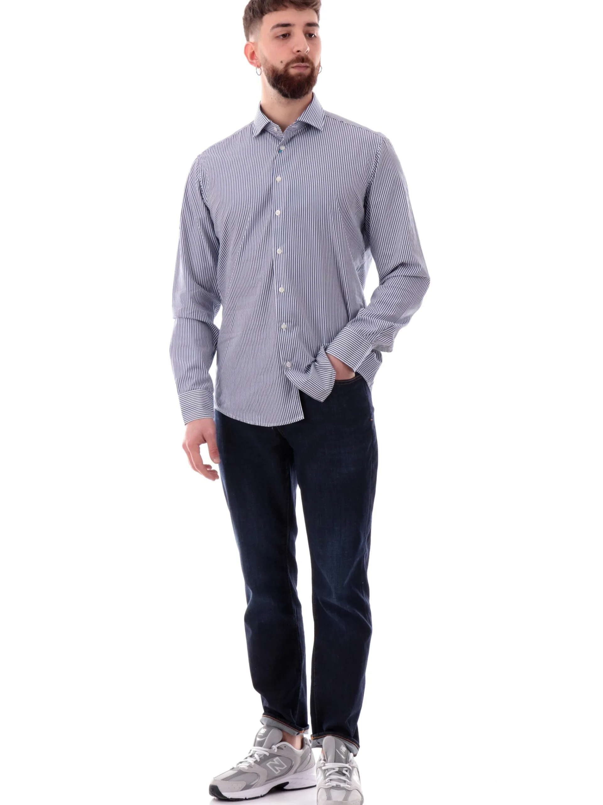BASTONCINO Camicie*Camicia a righe blu da uomo 100% cotone B1702