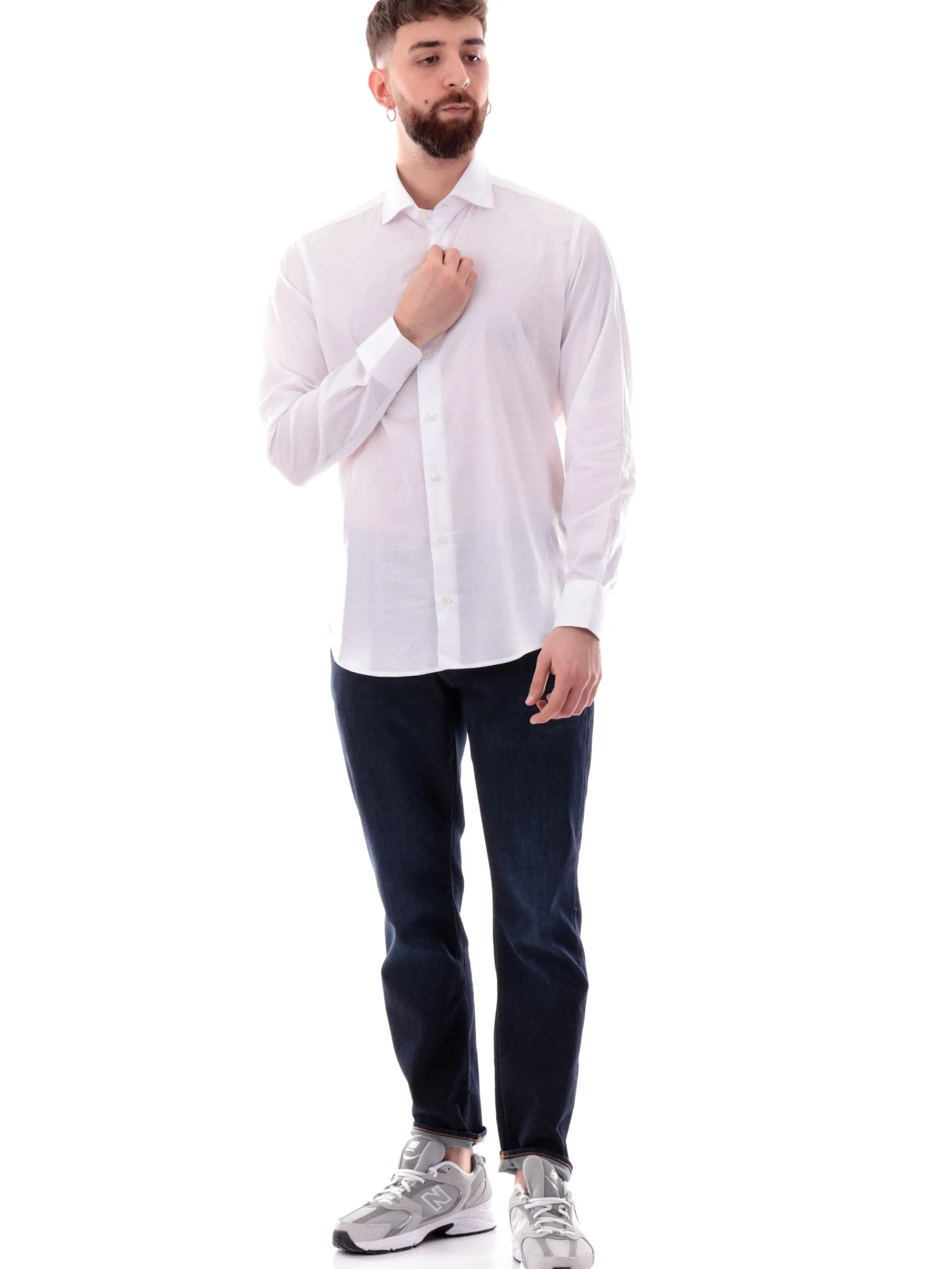 BASTONCINO Camicie*Camicia bianca 100% cotone da uomo maniche lunghe 43511
