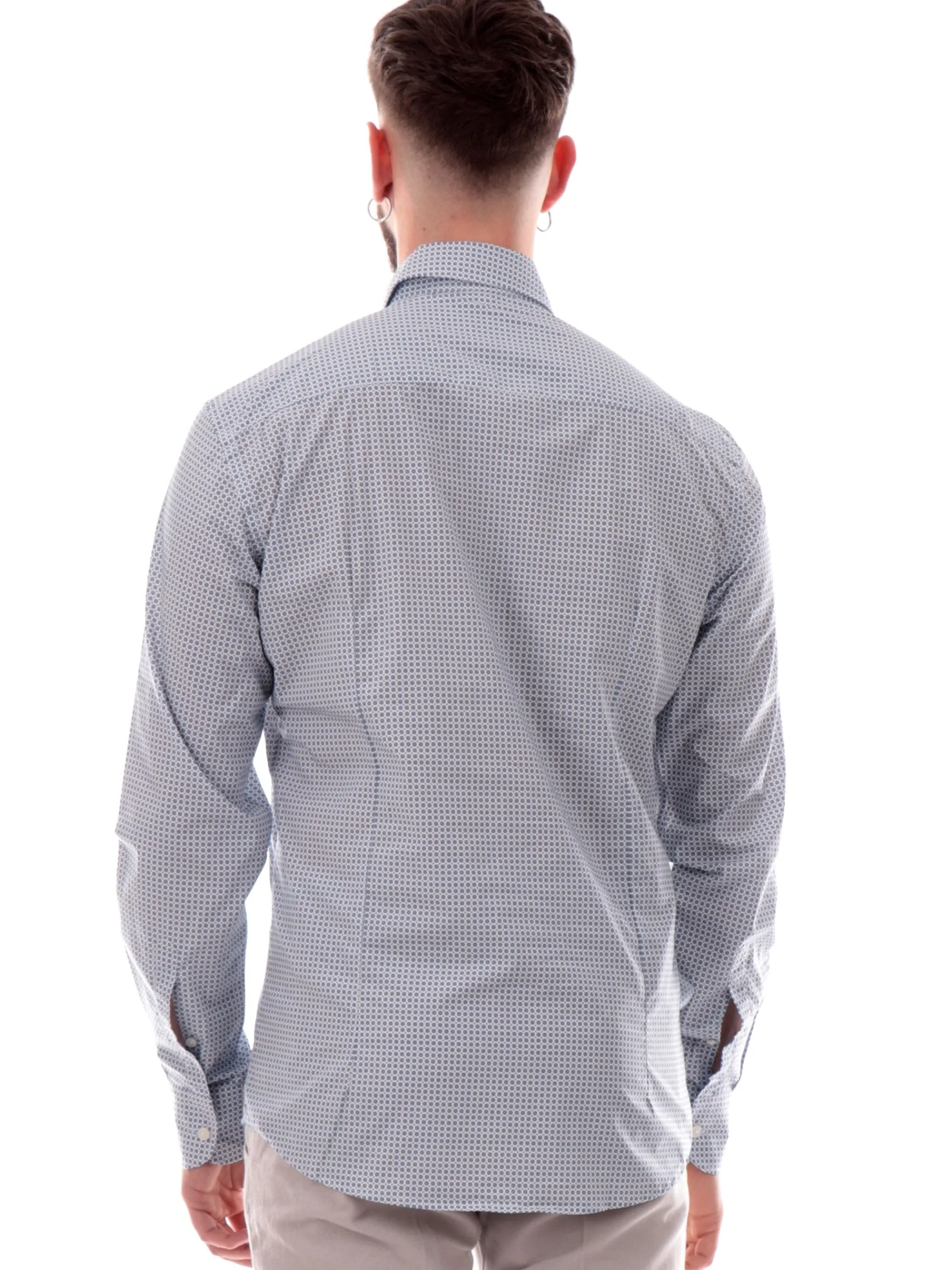 BASTONCINO Camicie*Camicia bianca fantasia geo da uomo 42351