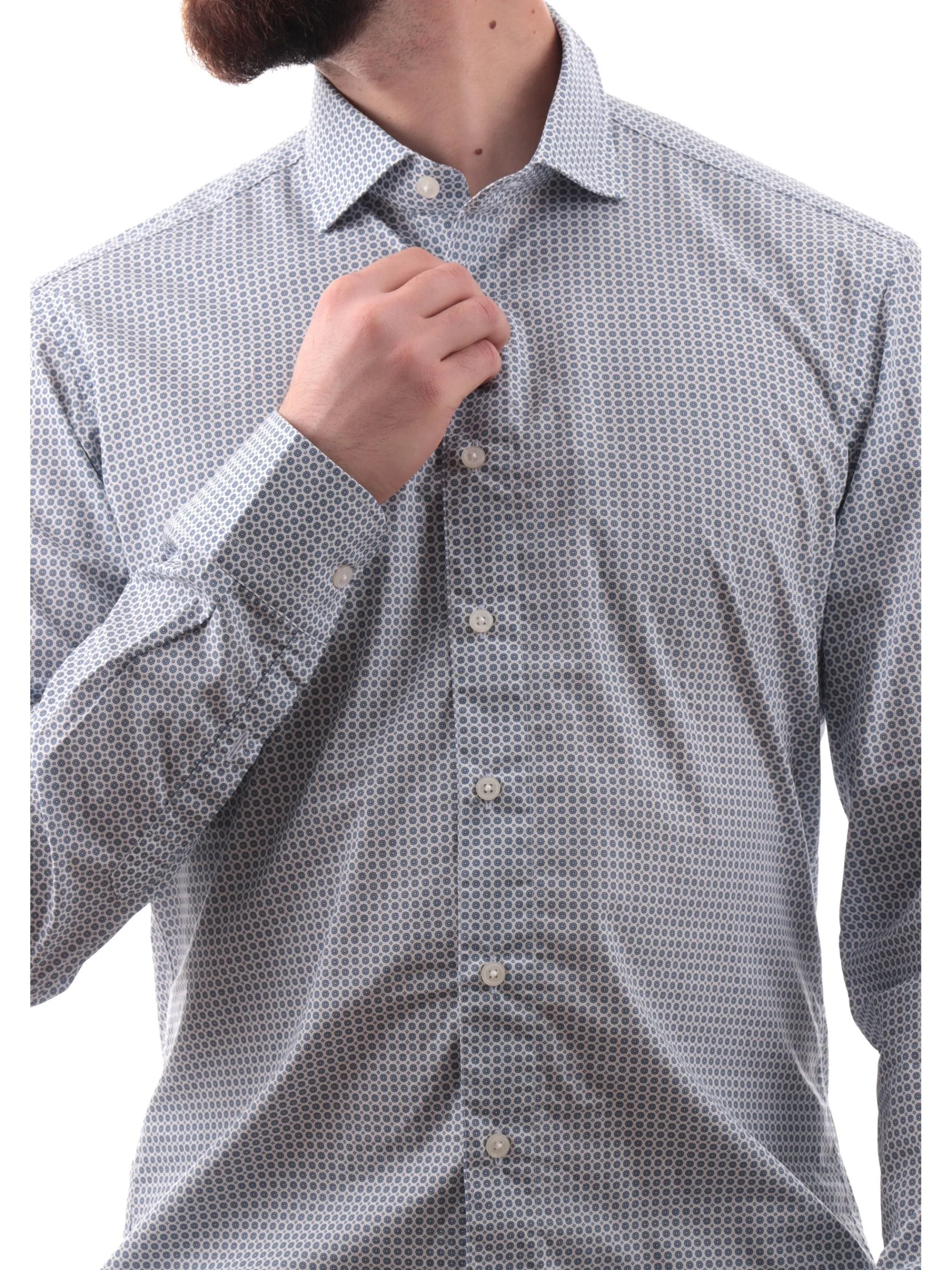 BASTONCINO Camicie*Camicia bianca fantasia geo da uomo 42351