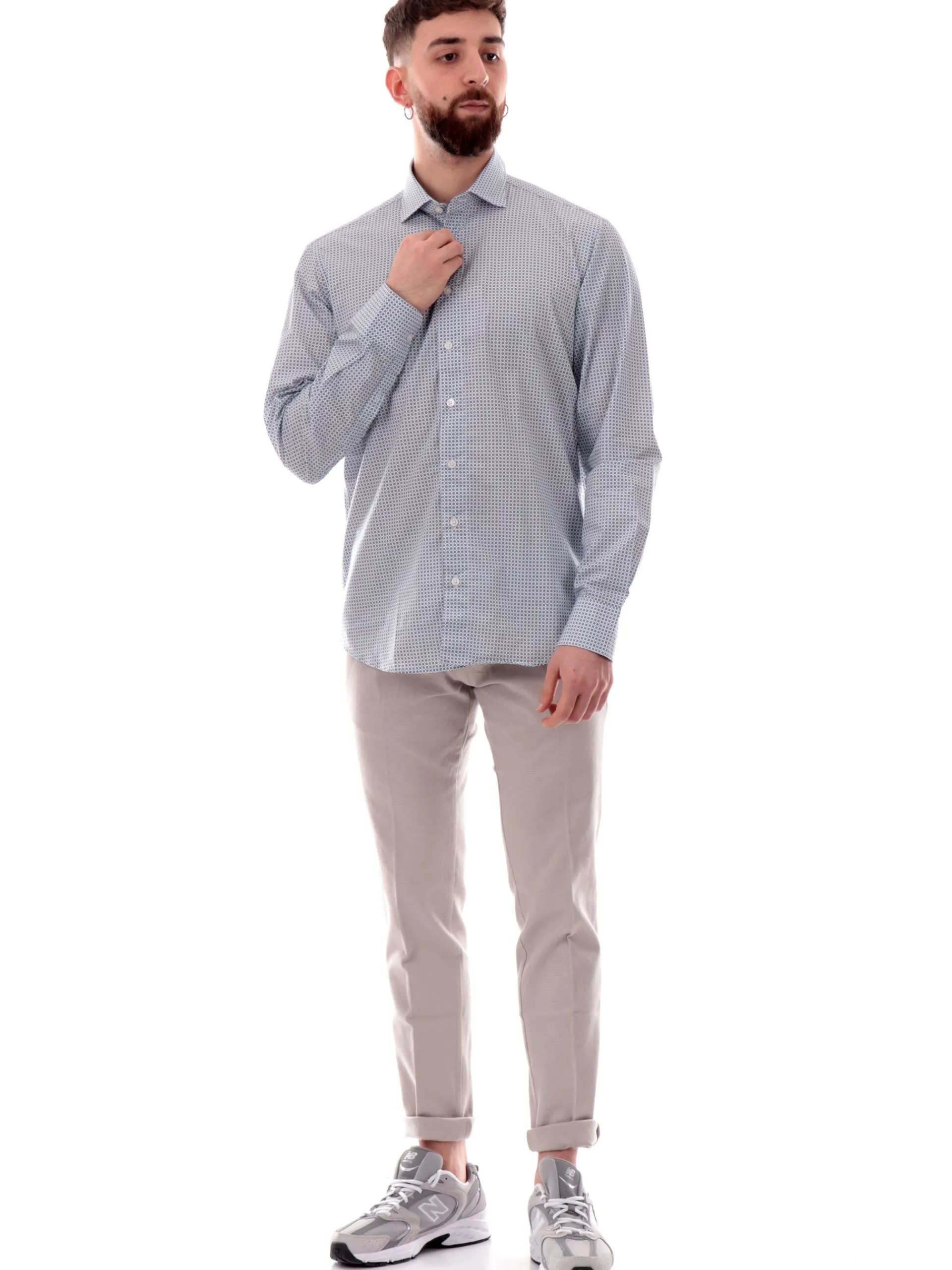 BASTONCINO Camicie*Camicia bianca fantasia geo da uomo 42351