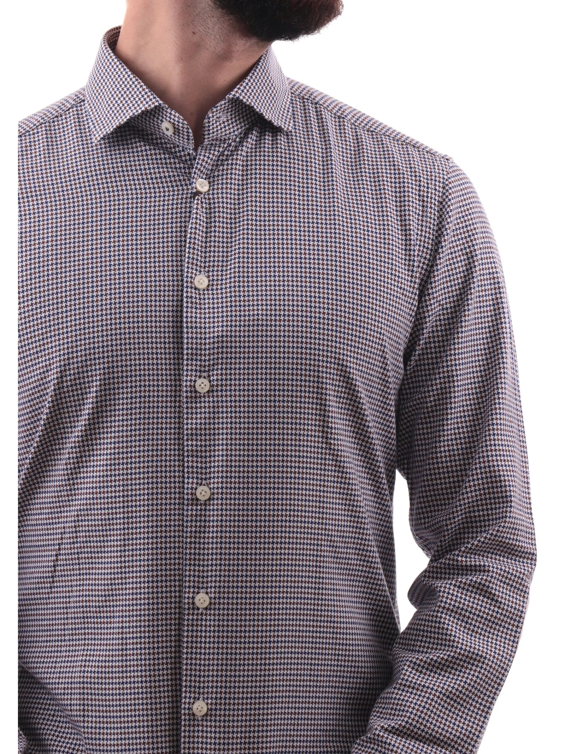 BASTONCINO Camicie*Camicia bianca fantasia pied de poule da uomo 401