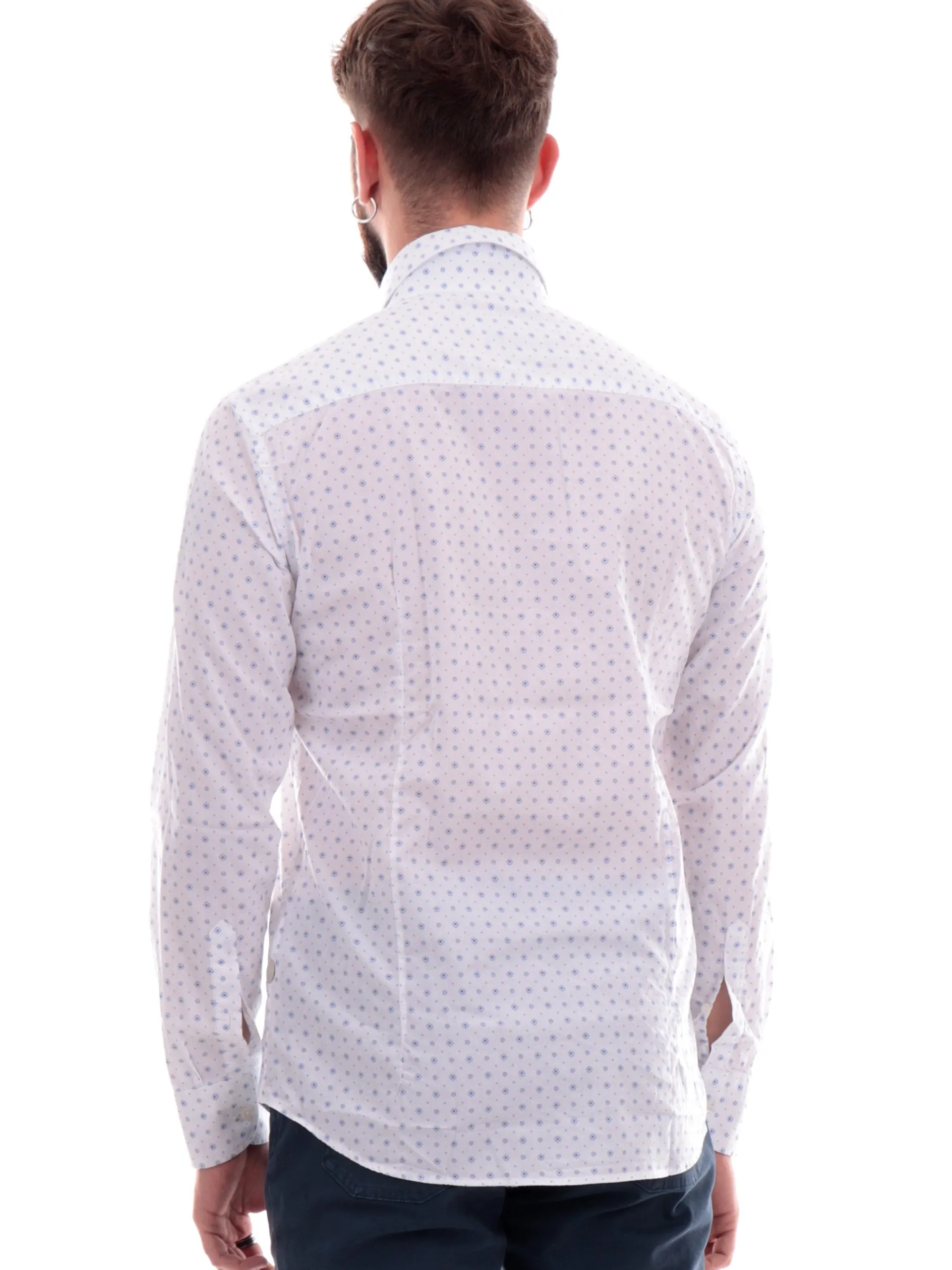 BASTONCINO Camicie*Camicia bianca fantasia geo blu da uomo 401