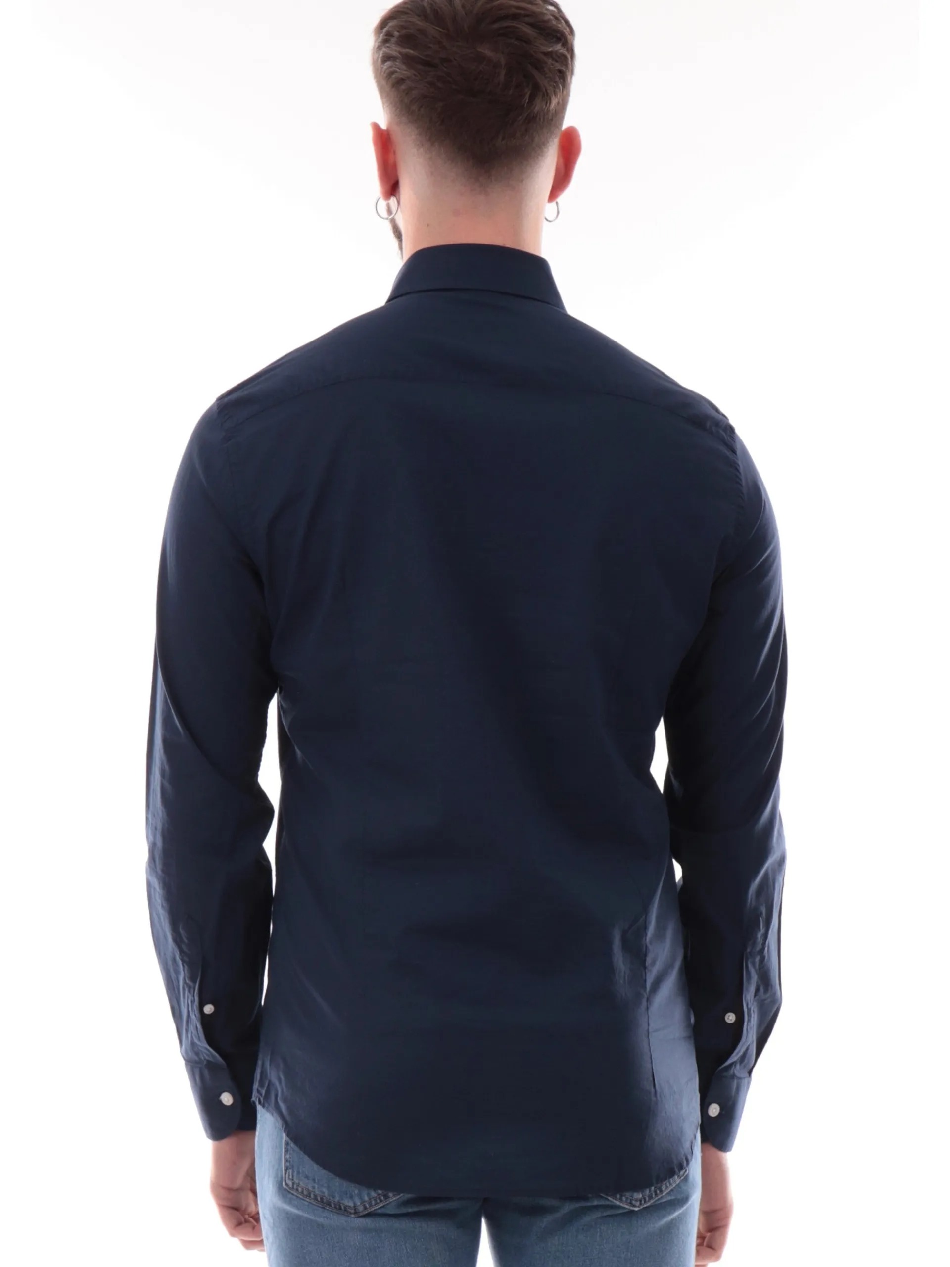 BASTONCINO Camicie*Camicia blu 100% cotone da uomo maniche lunghe 43517