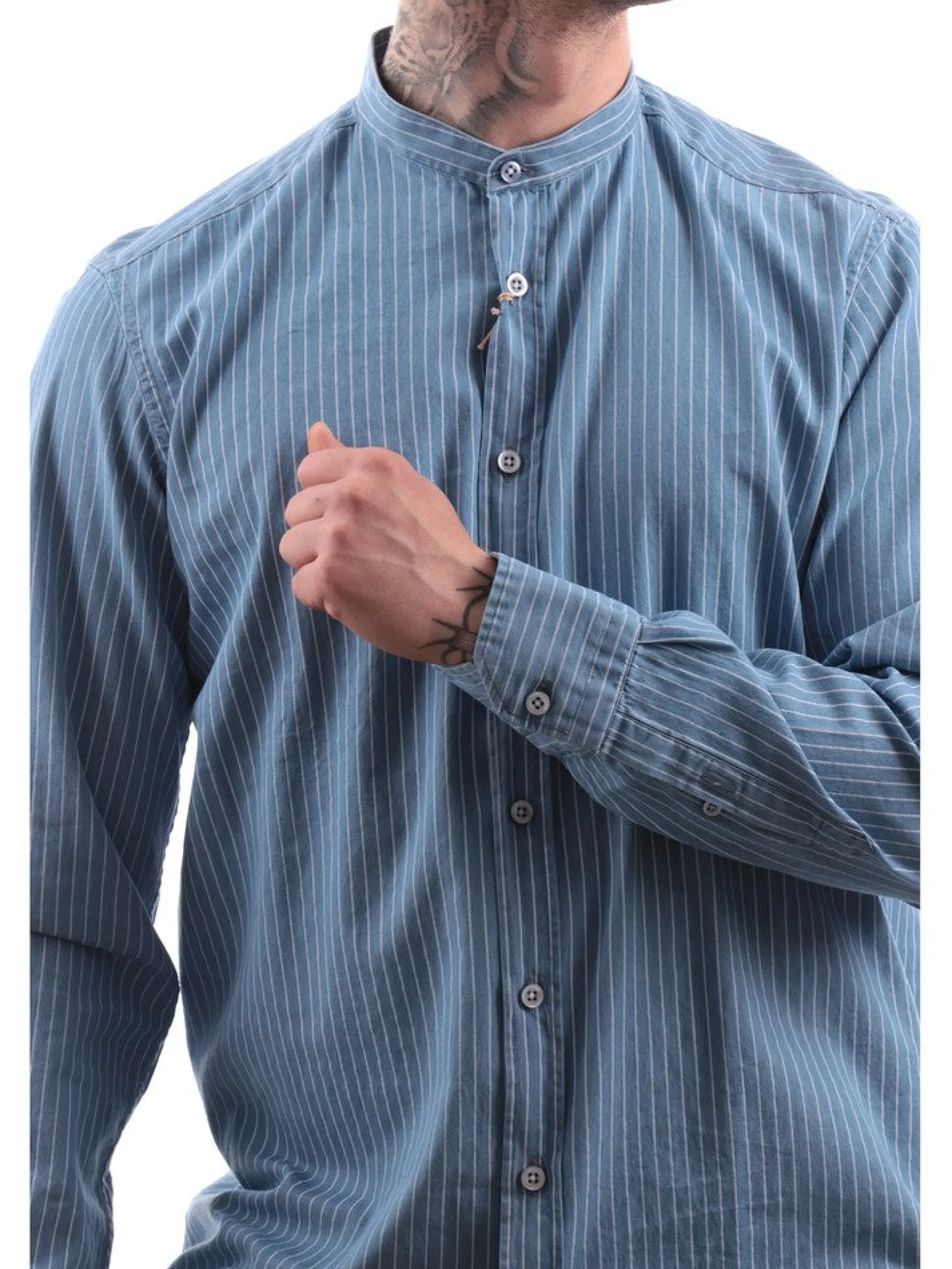 BASTONCINO Camicie*Camicia blu jeans da uomo a righe 272