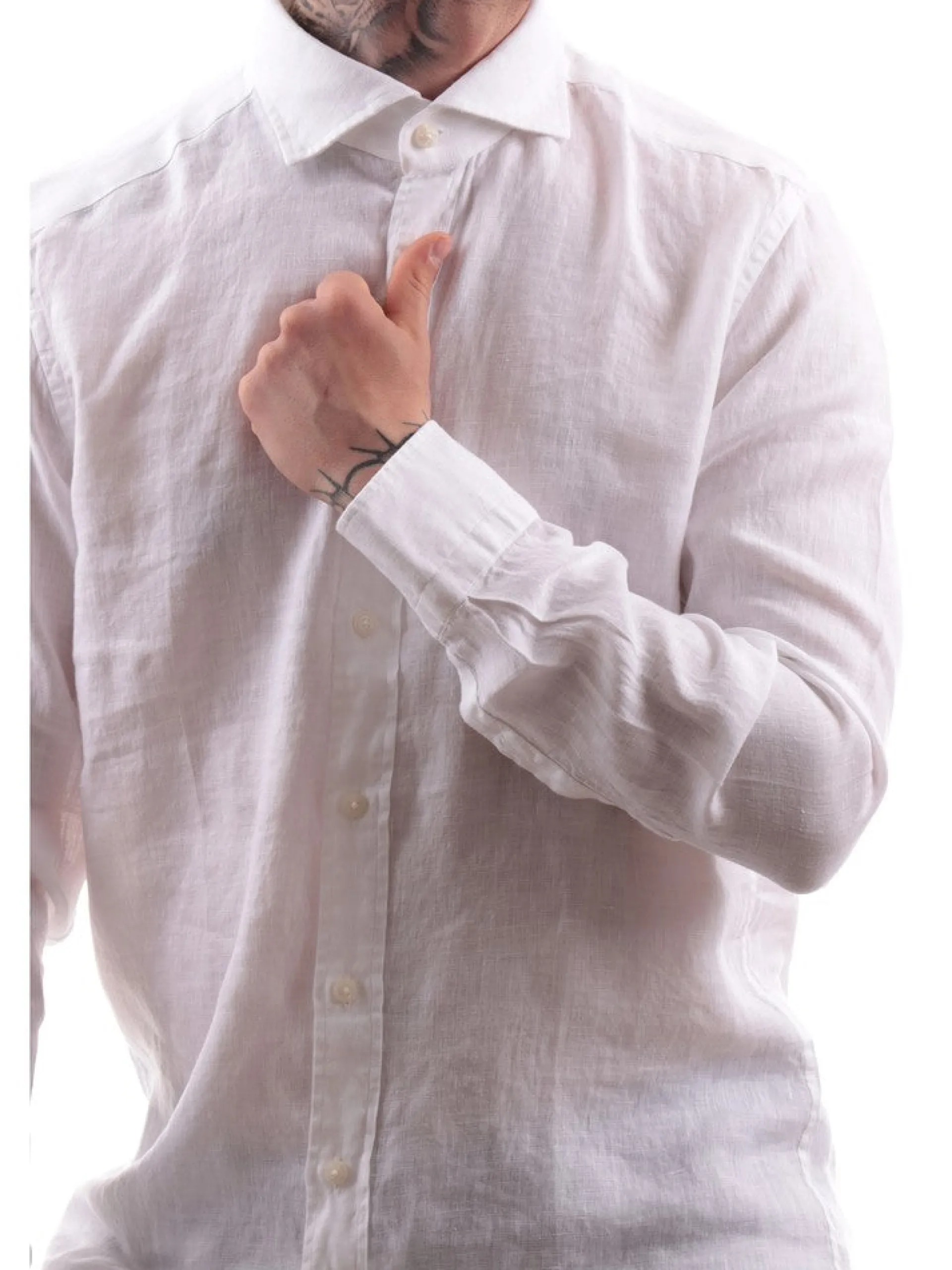 BASTONCINO Camicie*Camicia da uomo Bianca in Lino B050