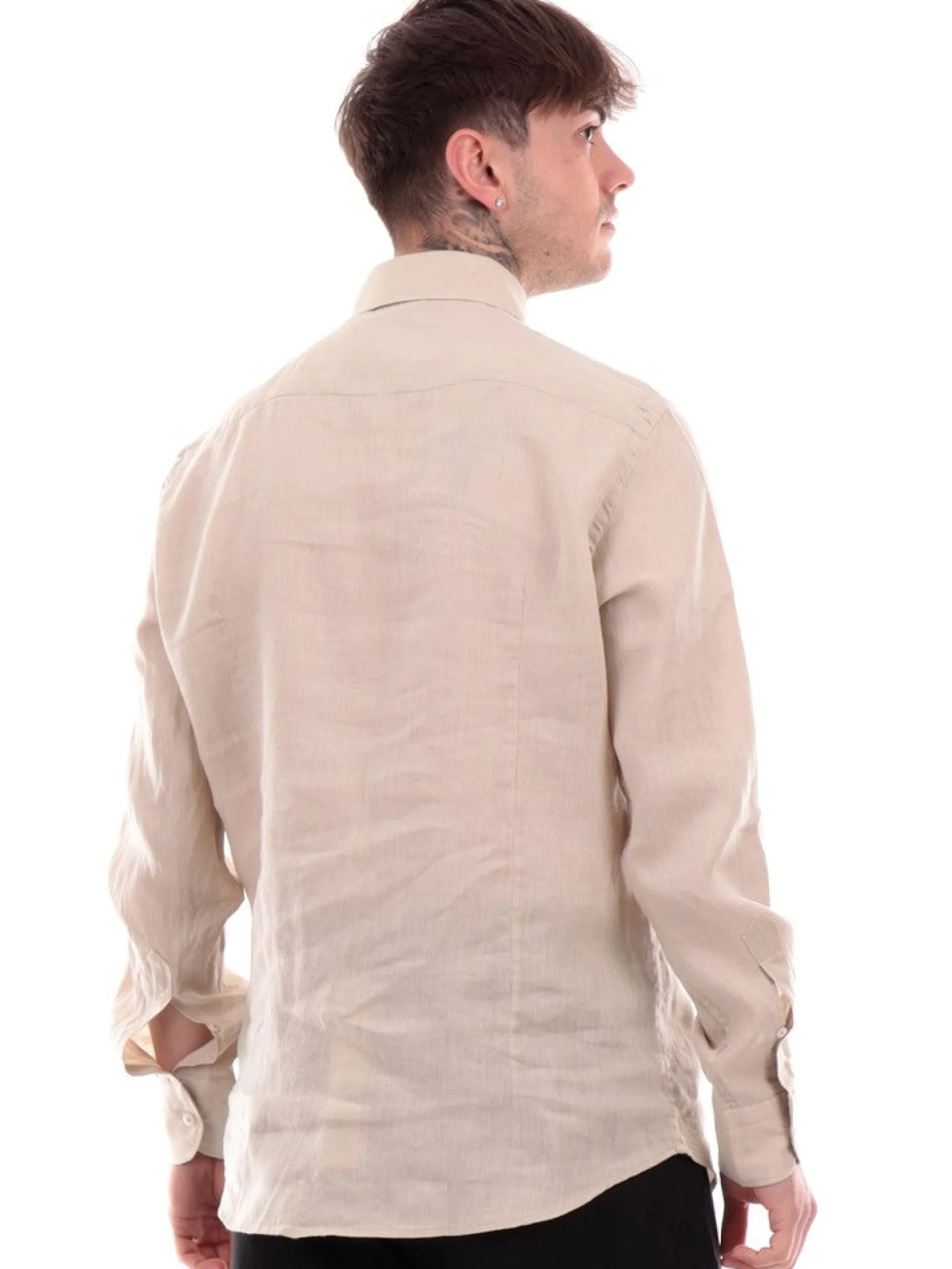 BASTONCINO Camicie*Camicia da uomo beige in Lino B050