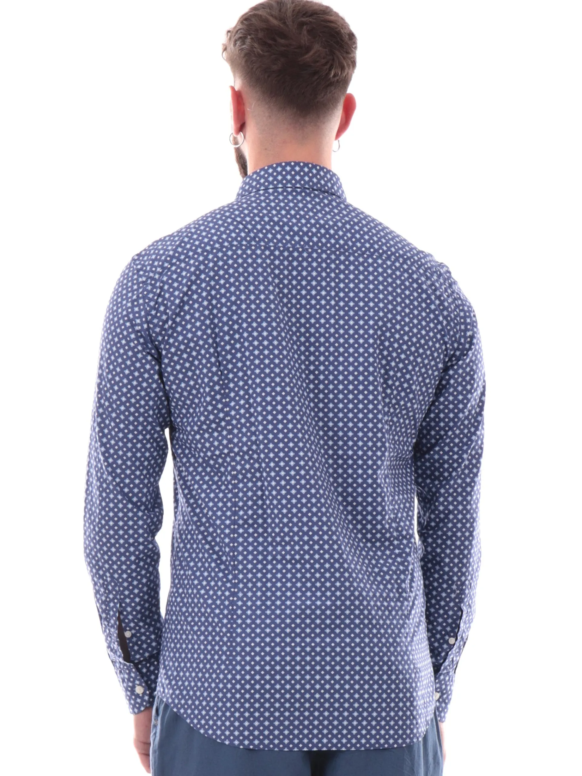 BASTONCINO Camicie*Camicia fantasia geo blu da uomo maniche lunghe 42634
