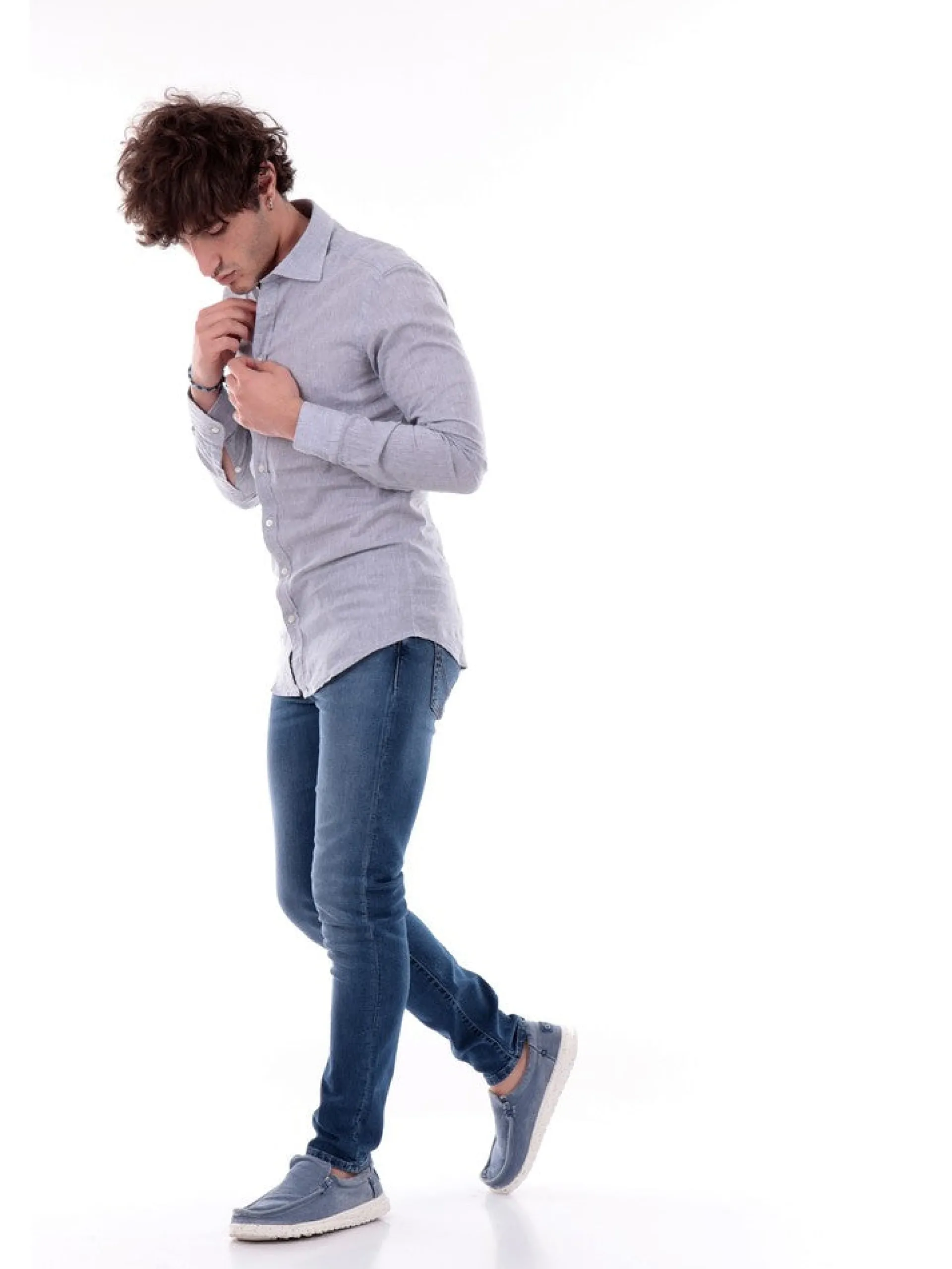 BASTONCINO Camicie*Camicia Lino Grigia da Uomo 1116