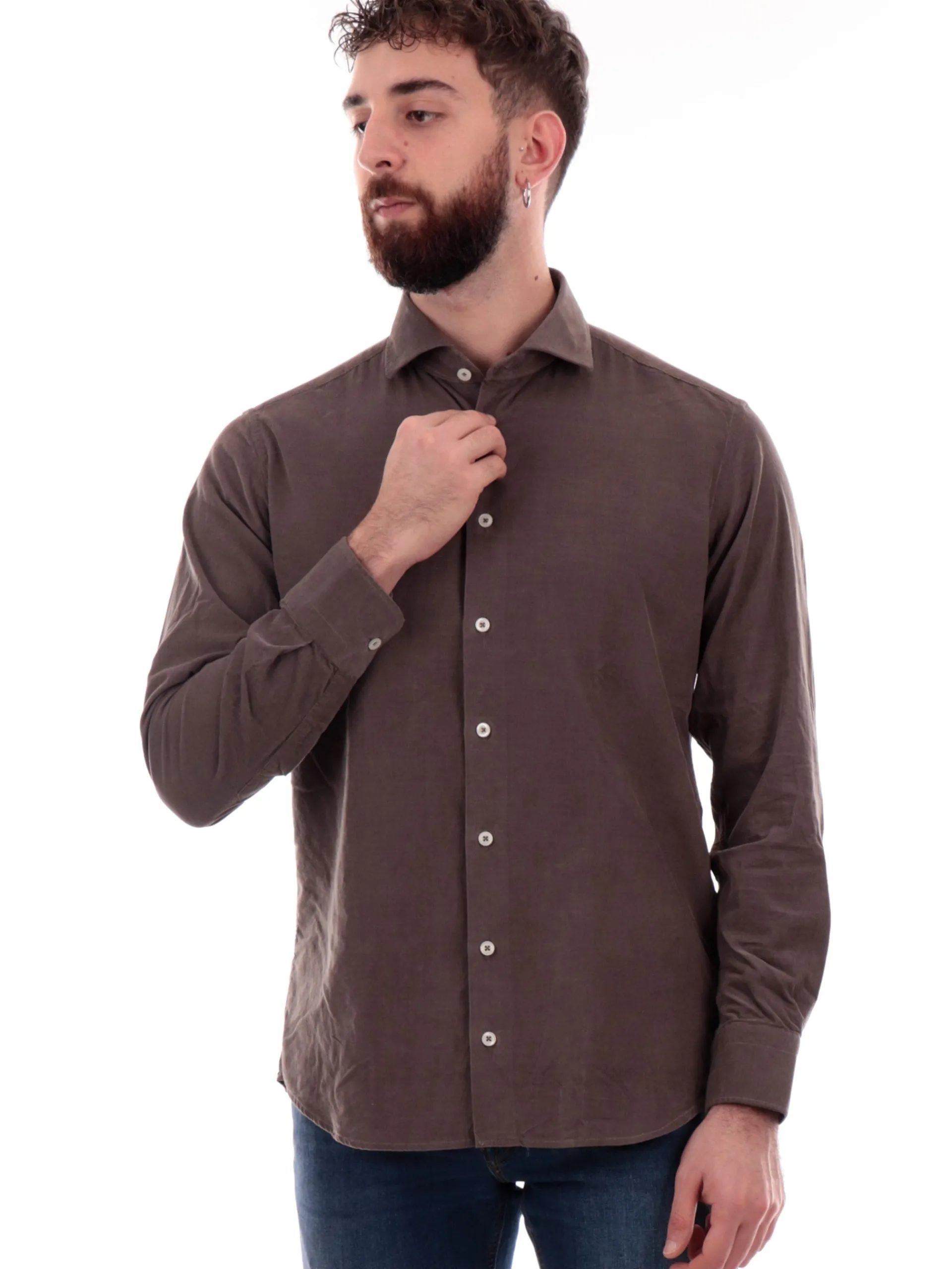 BASTONCINO Camicie*Camicia marrone da uomo 16834