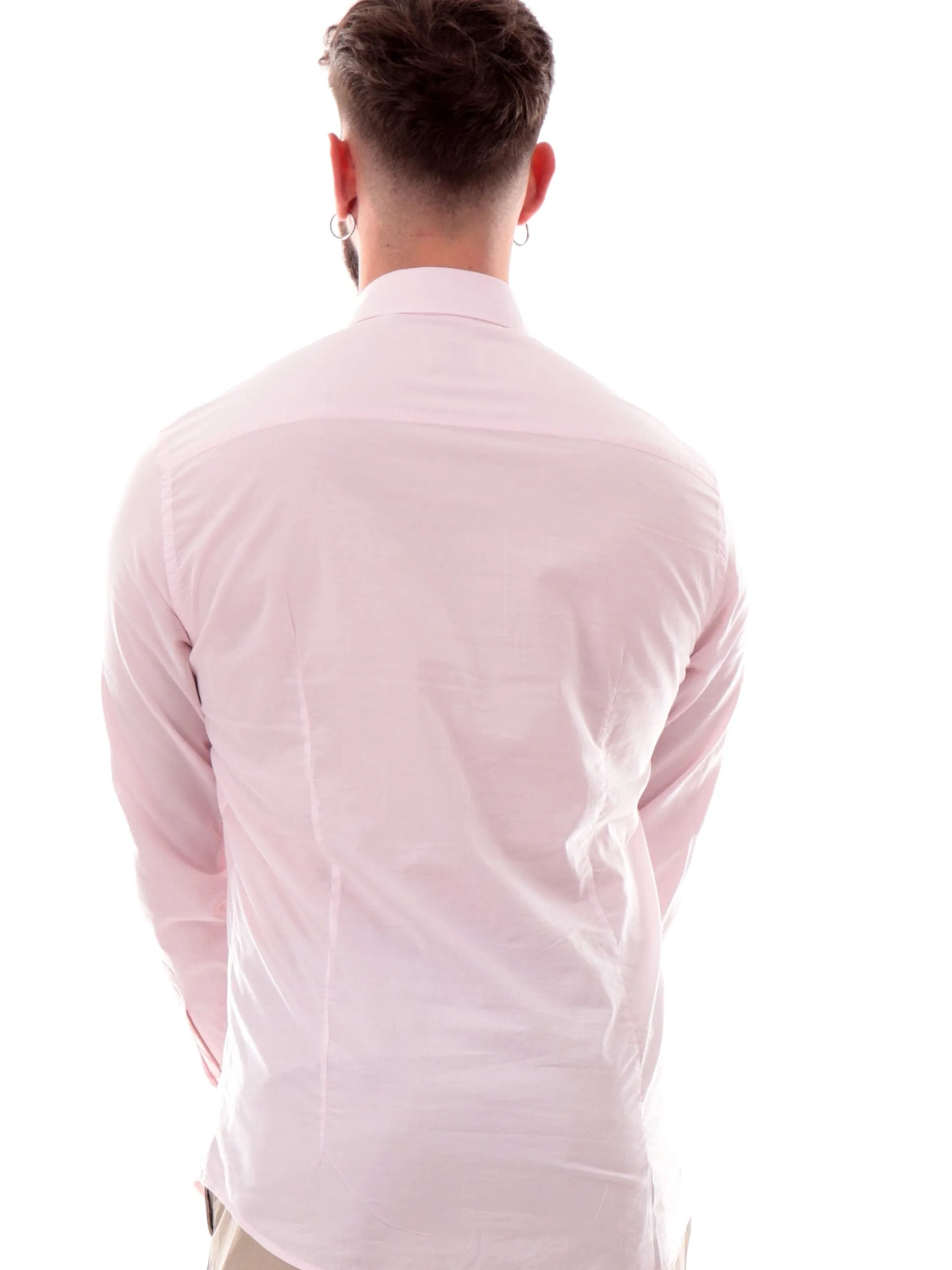 BASTONCINO Camicie*Camicia rosa 100% cotone da uomo maniche lunghe 43513