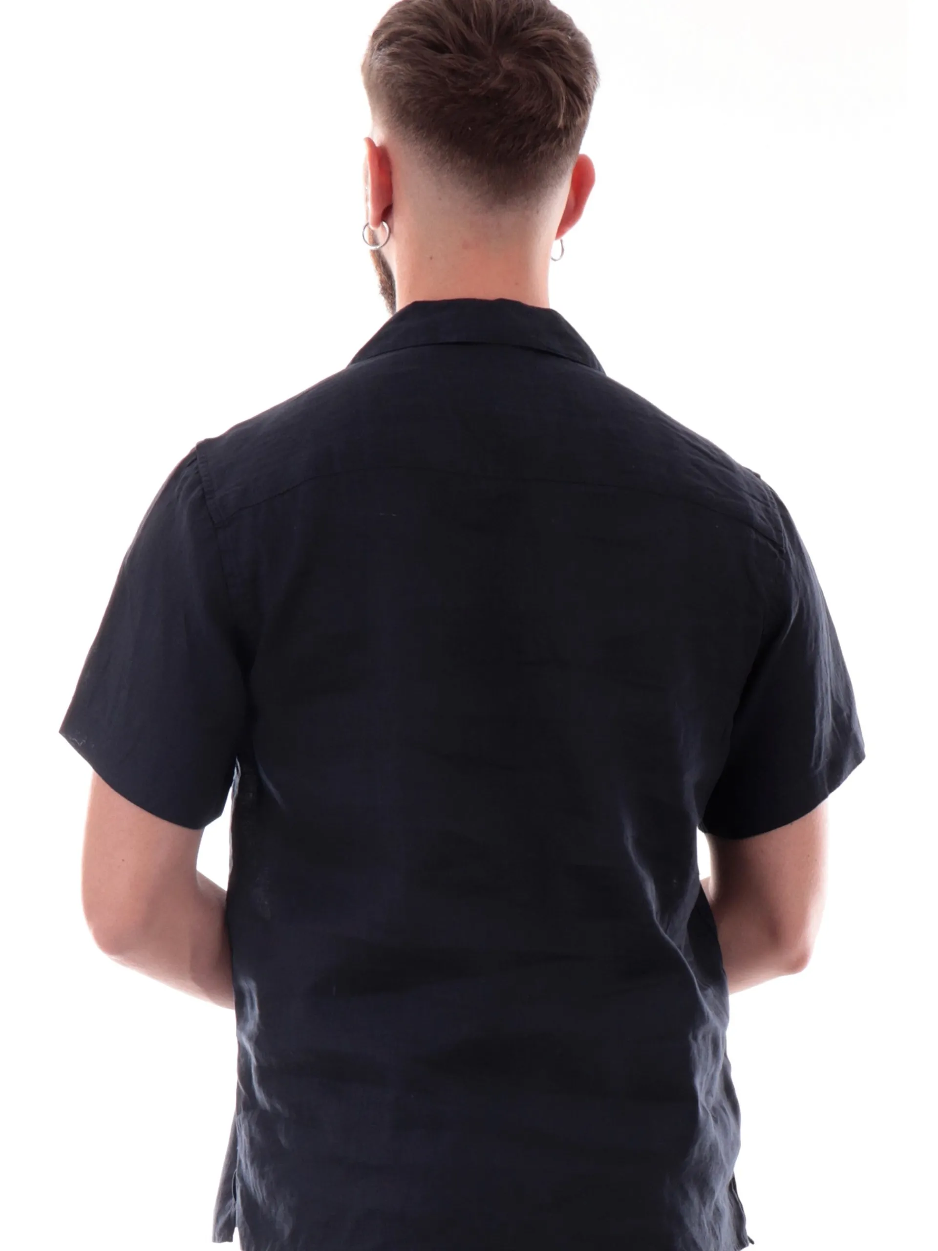 GIANNI LUPO Camicie*Camicia blu maniche corte da uomo in lino scollo a V GL7658SS25