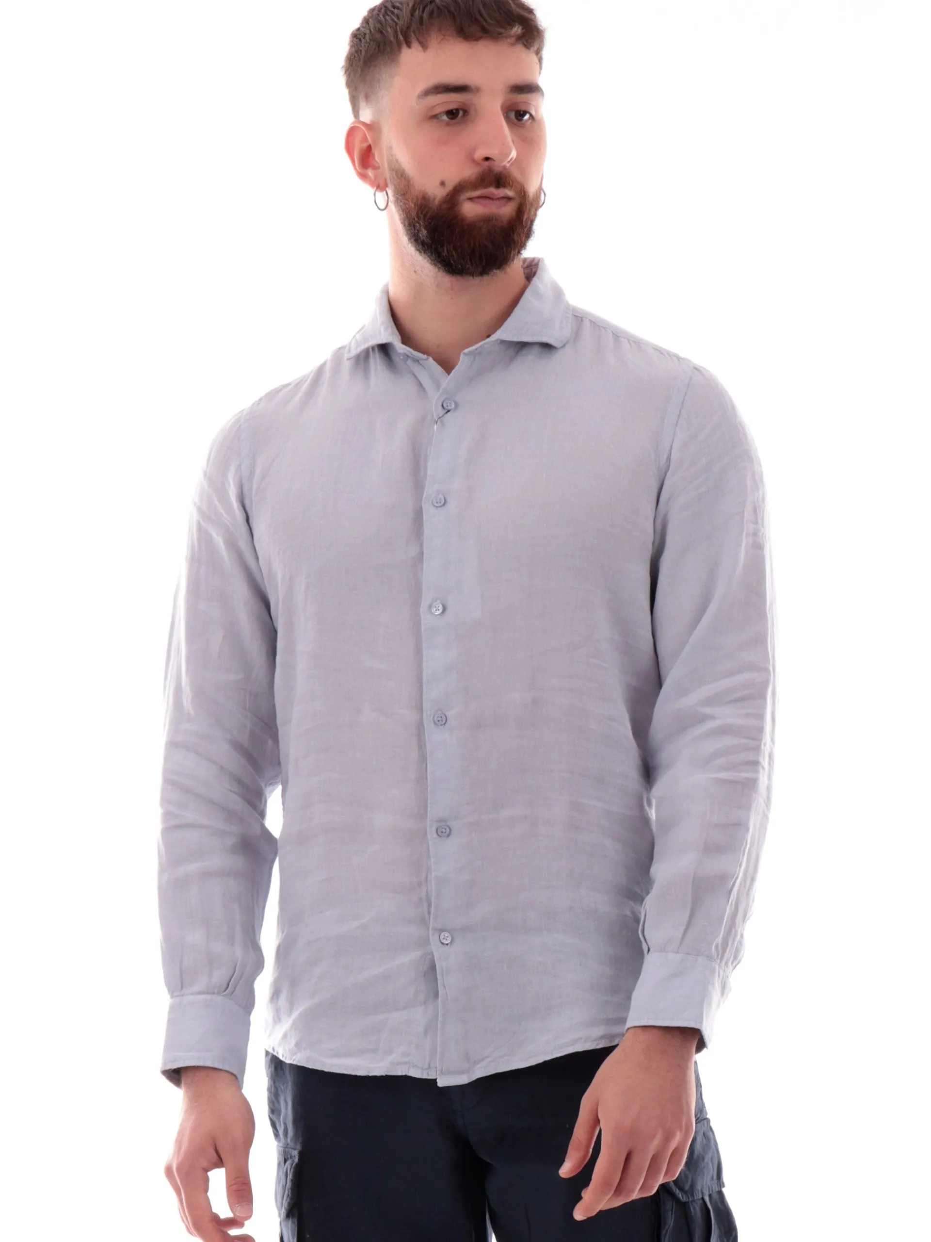 MANIFATTURA BORGHESE Camicie*Camicia Borghese azzurro polvere in lino da uomo 5SCA0109LI101MP