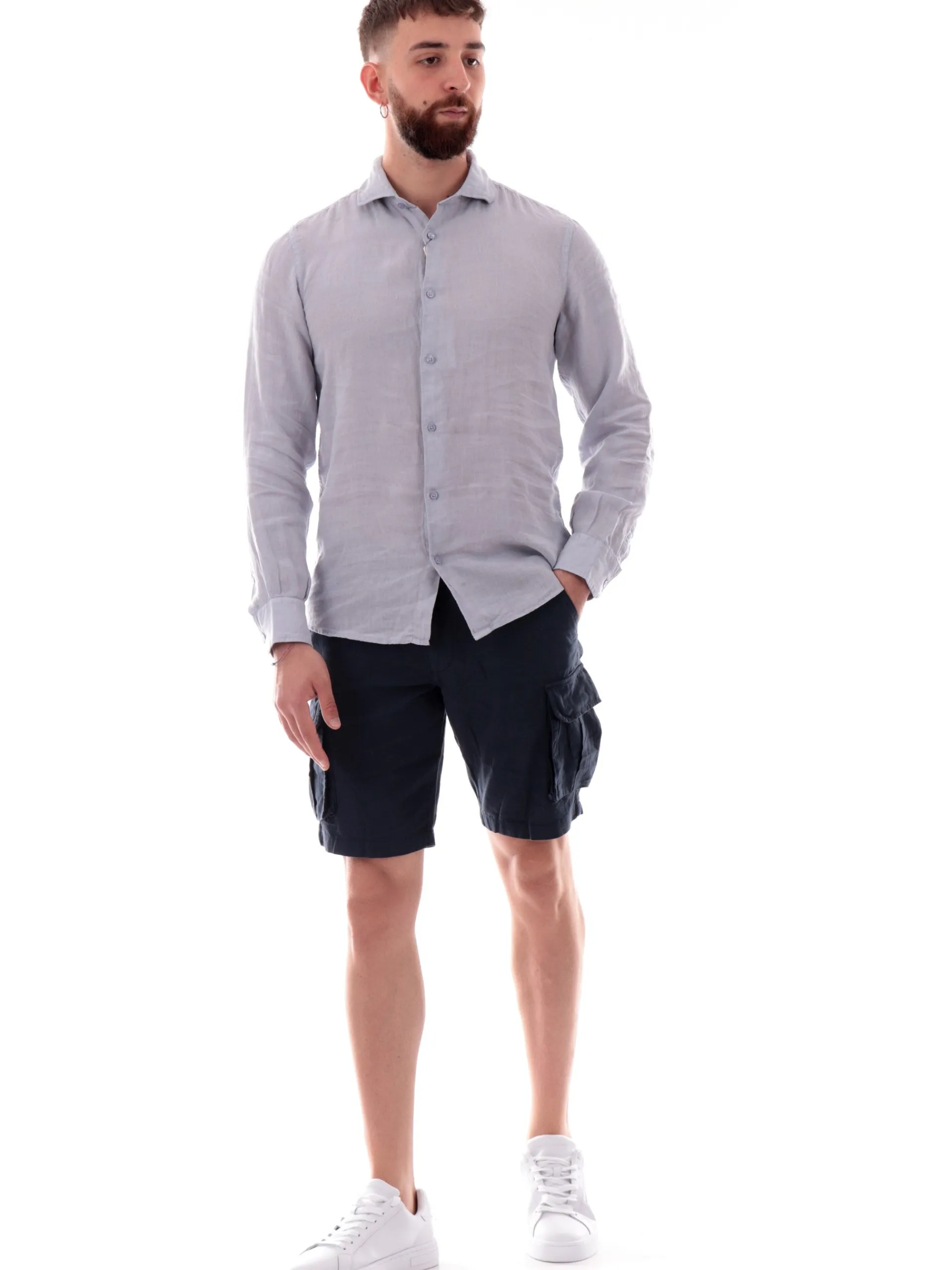 MANIFATTURA BORGHESE Camicie*Camicia Borghese azzurro polvere in lino da uomo 5SCA0109LI101MP