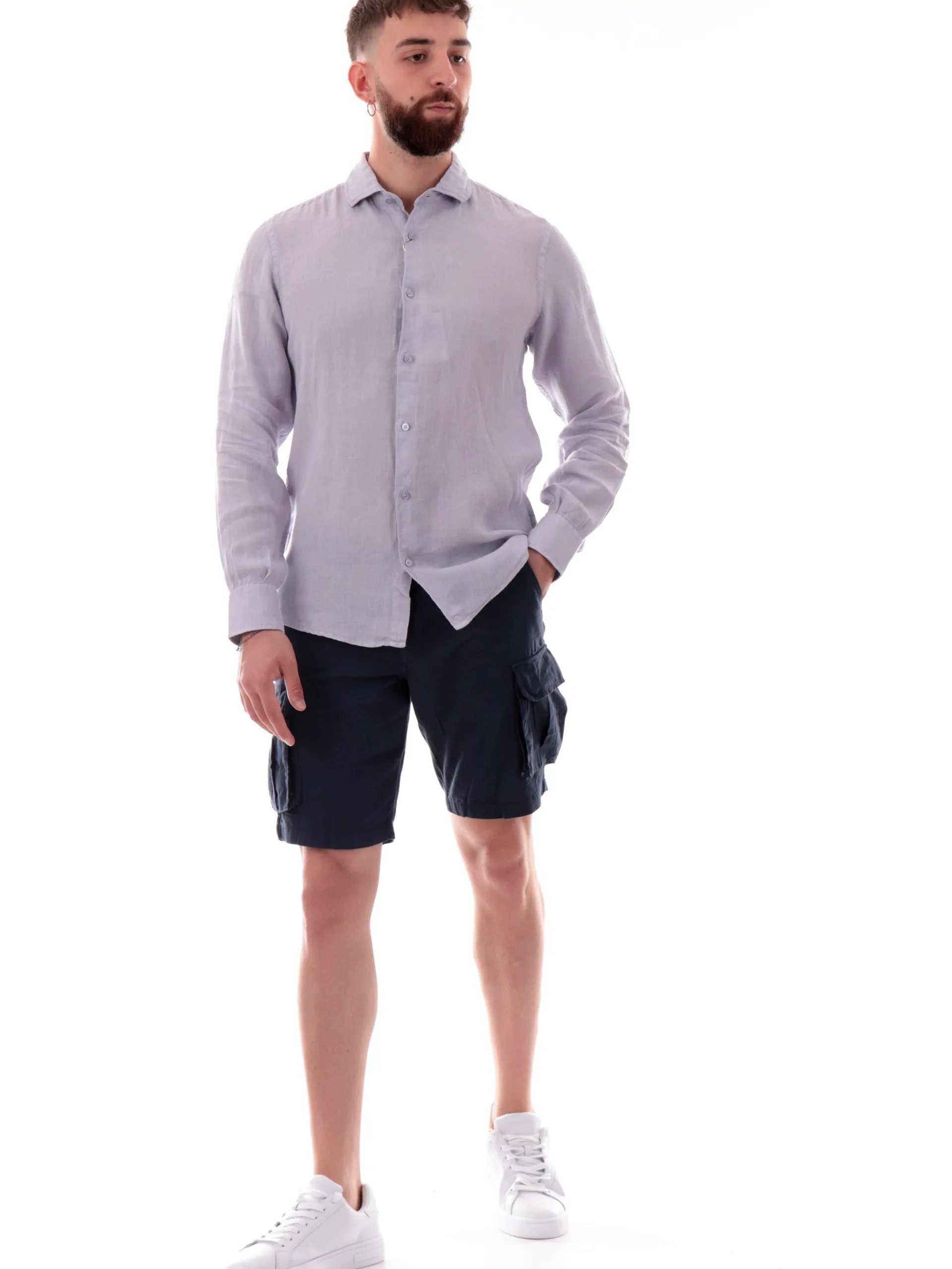 MANIFATTURA BORGHESE Camicie*Camicia Borghese azzurro polvere in lino da uomo 5SCA0109LI101MP