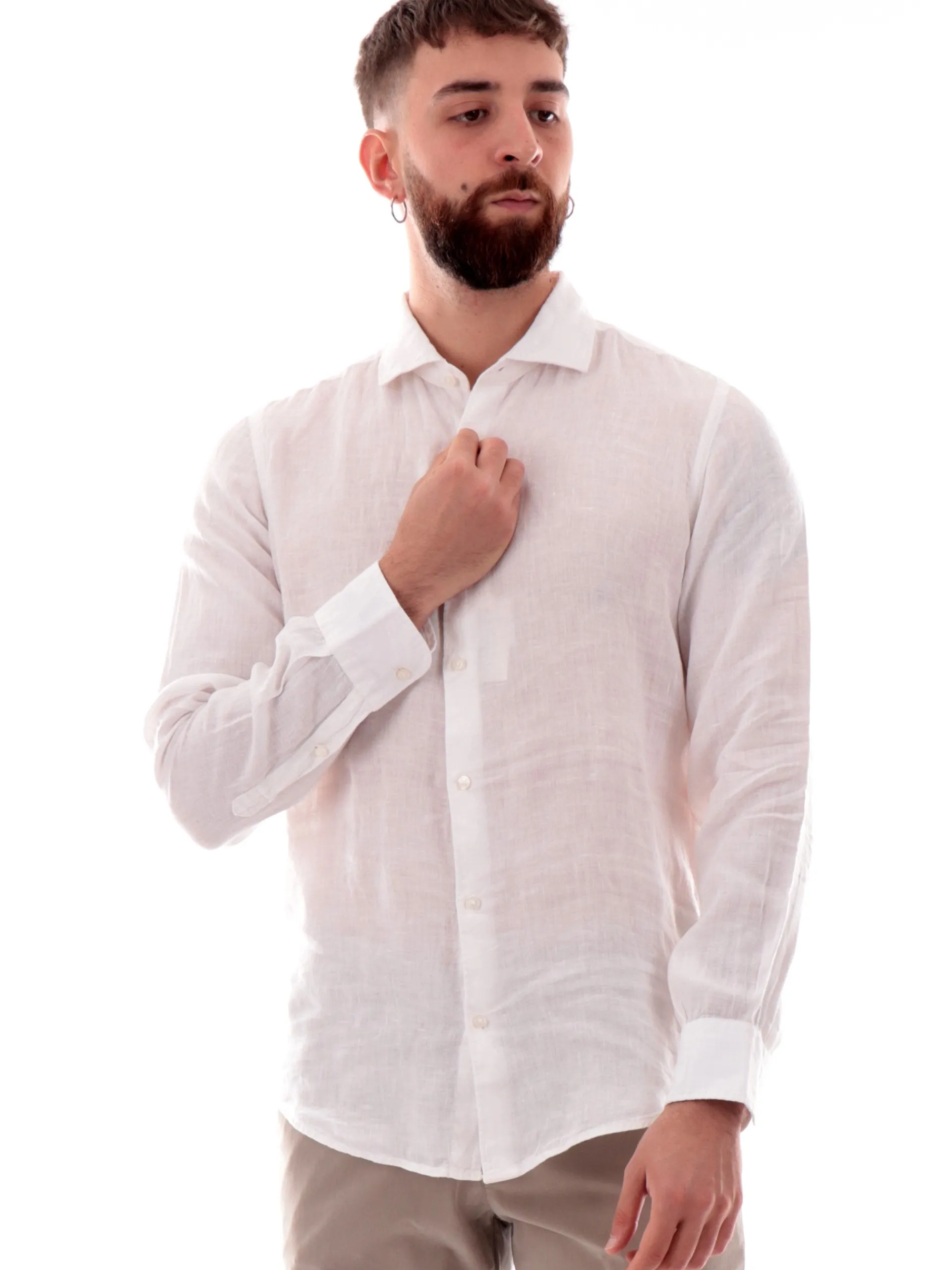 MANIFATTURA BORGHESE Camicie*Camicia Borghese bianca in lino da uomo 5SCA0109LI101MB
