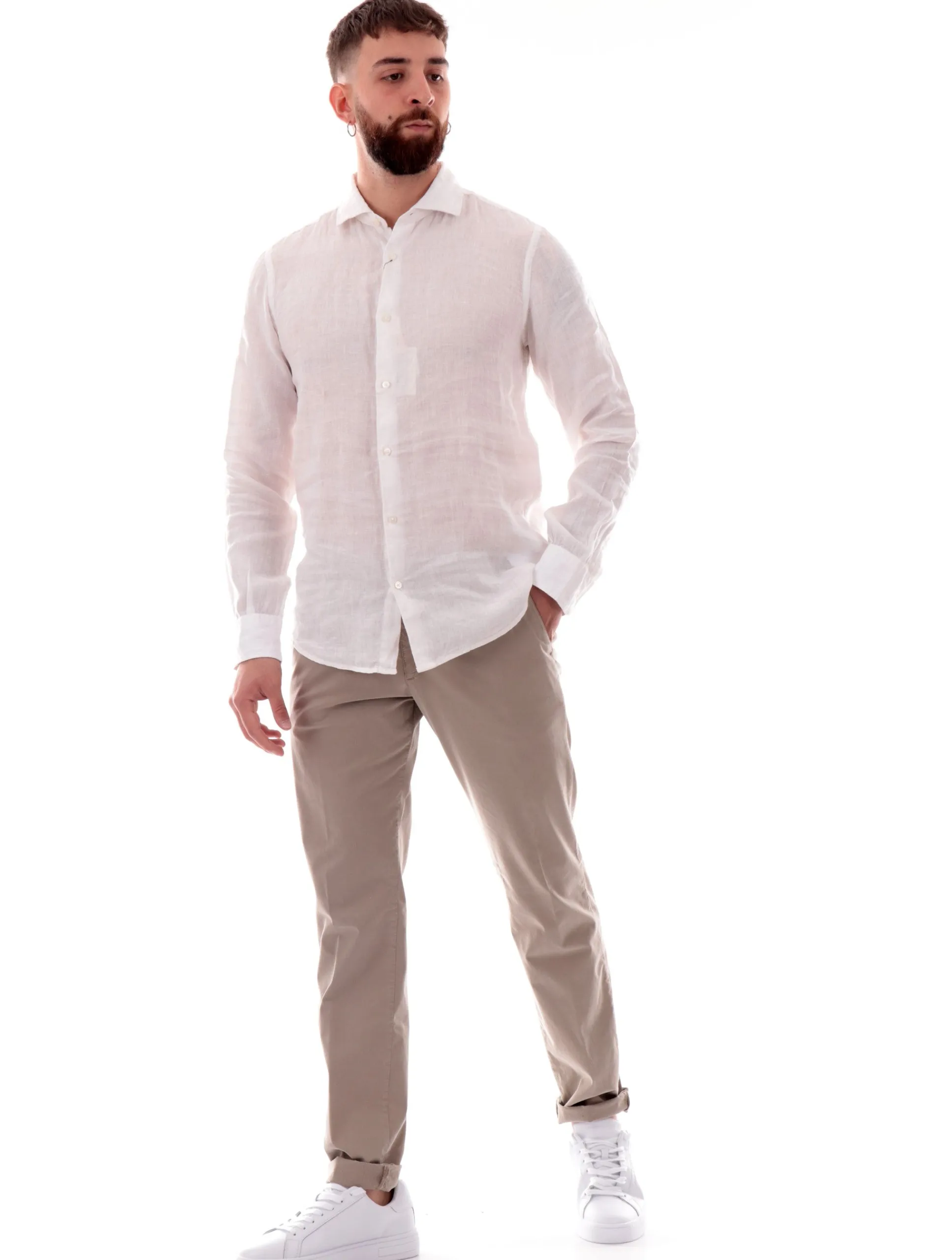 MANIFATTURA BORGHESE Camicie*Camicia Borghese bianca in lino da uomo 5SCA0109LI101MB