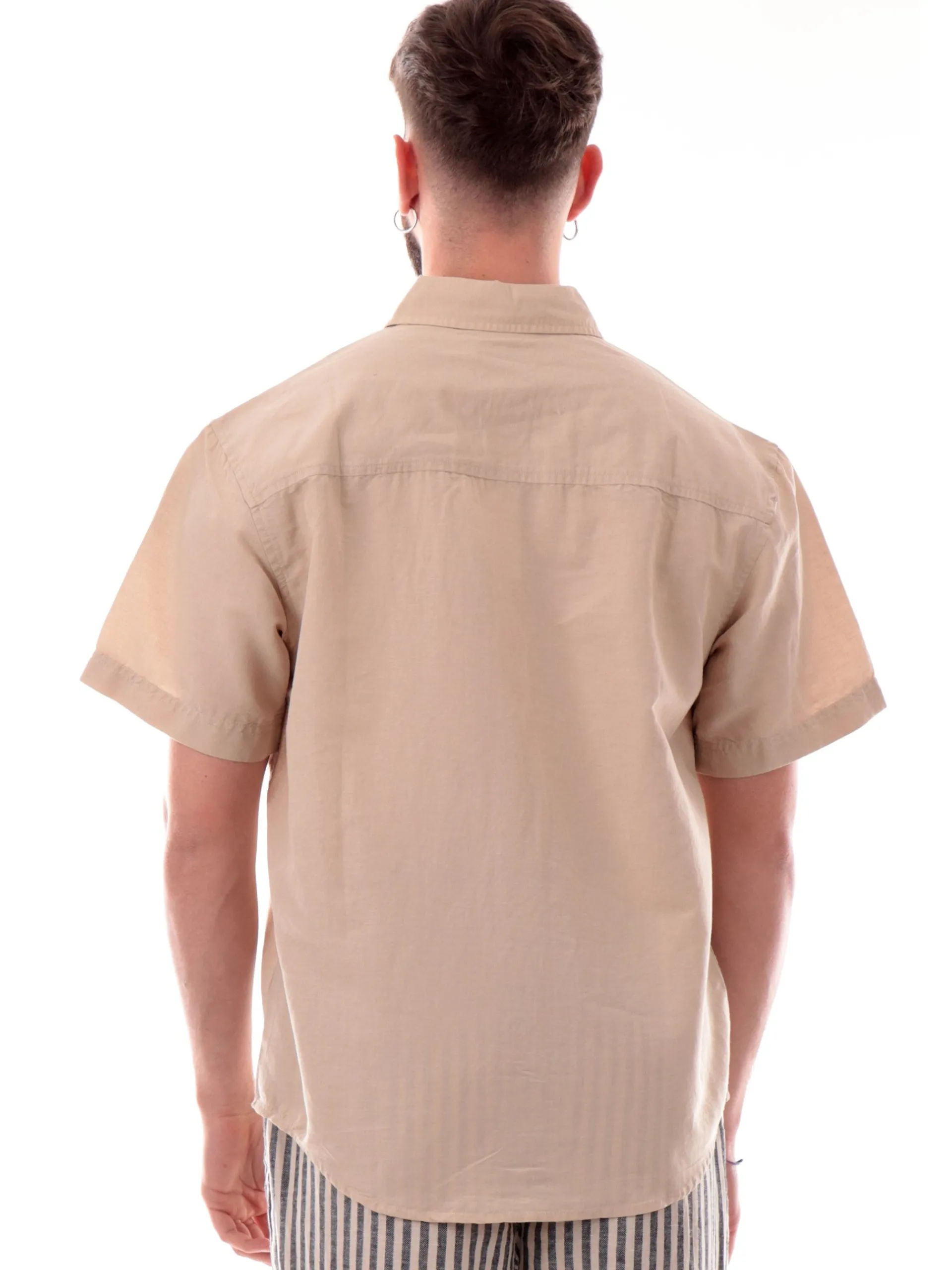 CALVIN KLEIN Camicie*Camicia lino beige da uomo maniche corte J30J327296