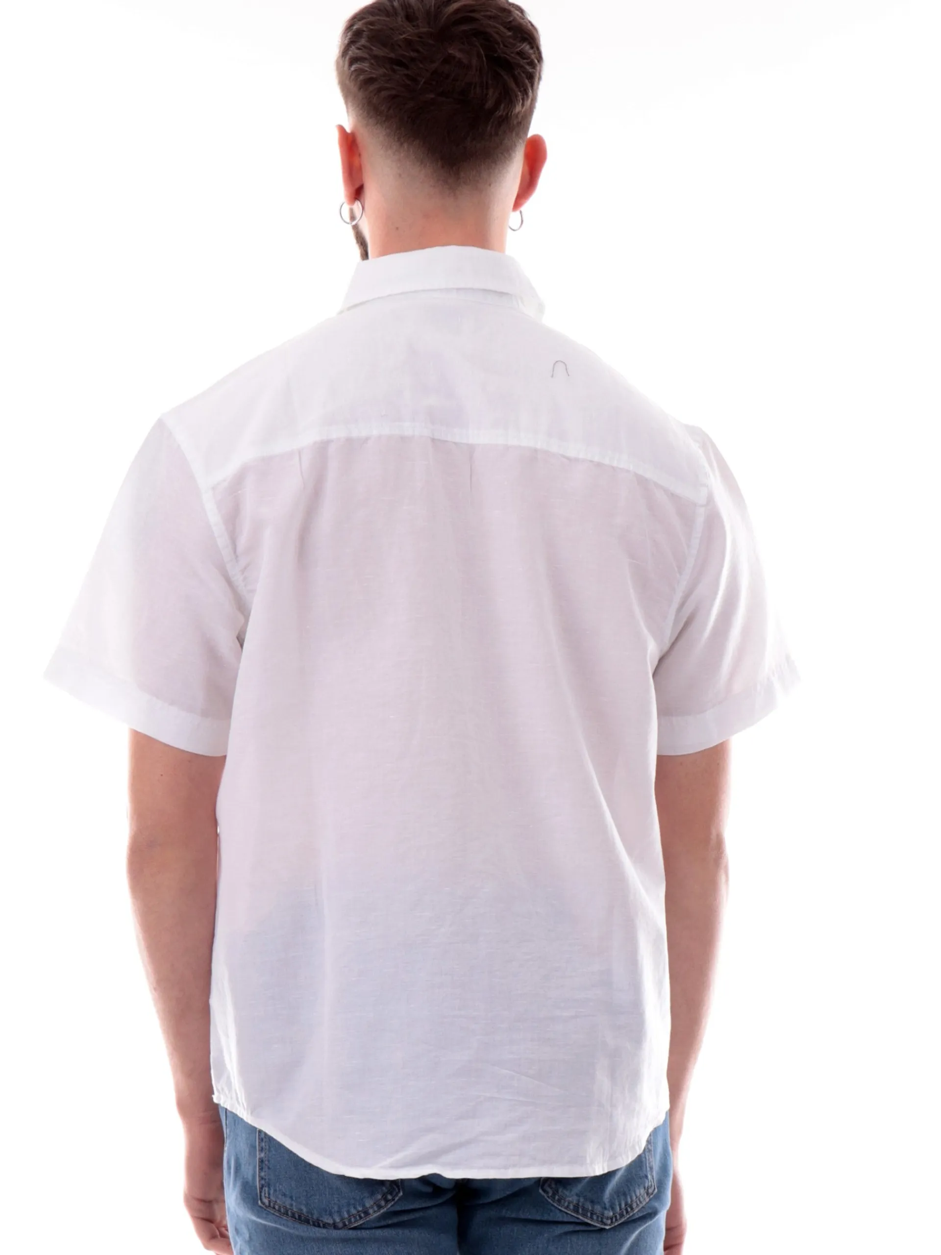 CALVIN KLEIN Camicie*Camicia lino bianca da uomo maniche corte J30J327296