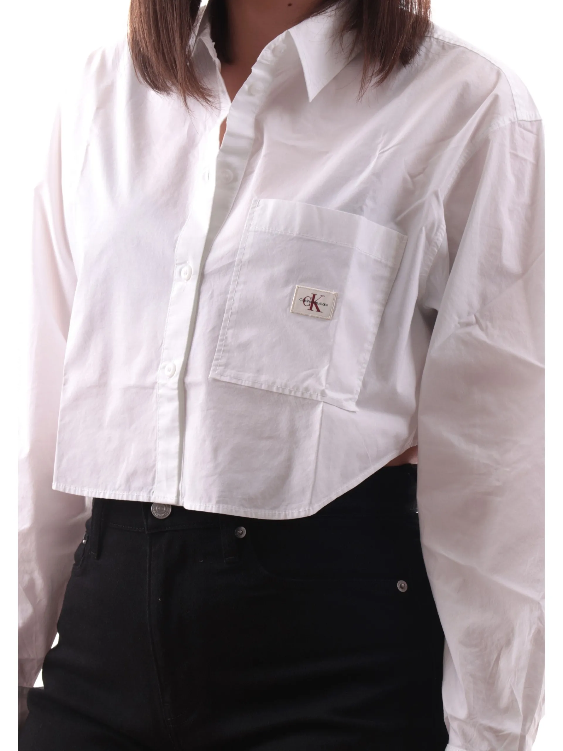 CALVIN KLEIN Top & Camicie*Camicia crop bianca da donna con taschino J20J225078