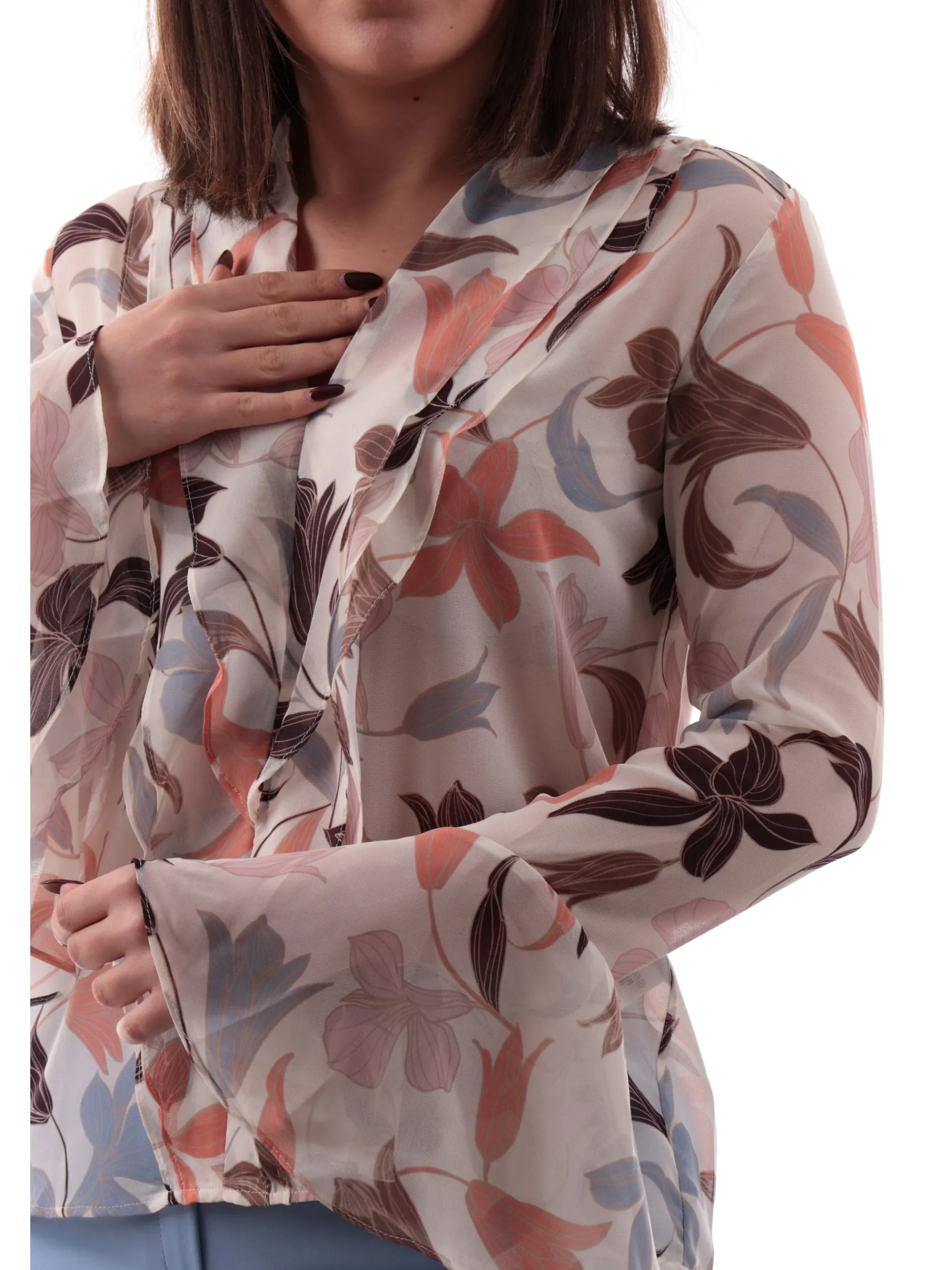 EMME MARELLA Top & Camicie*Camicia bianca a fiori con voilant rouches Medeola