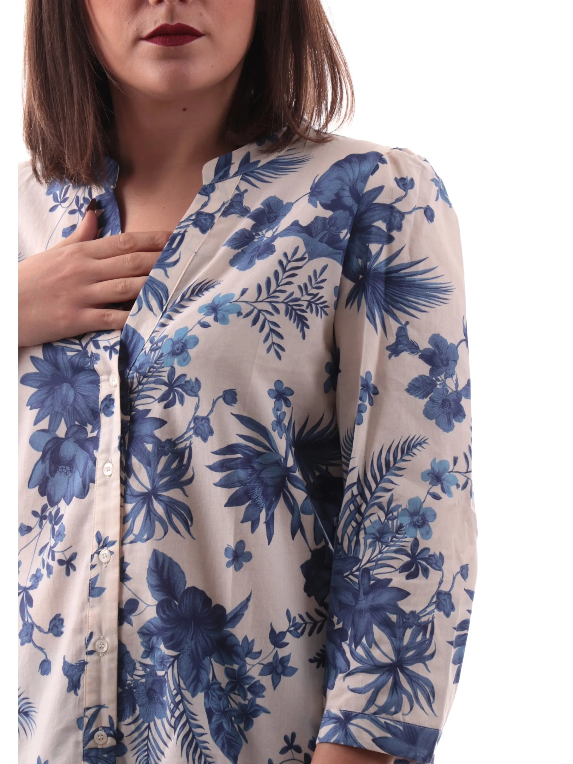 EMME MARELLA Top & Camicie*Camicia bianca con fiori blu con colletto alla coreana IOLANDA