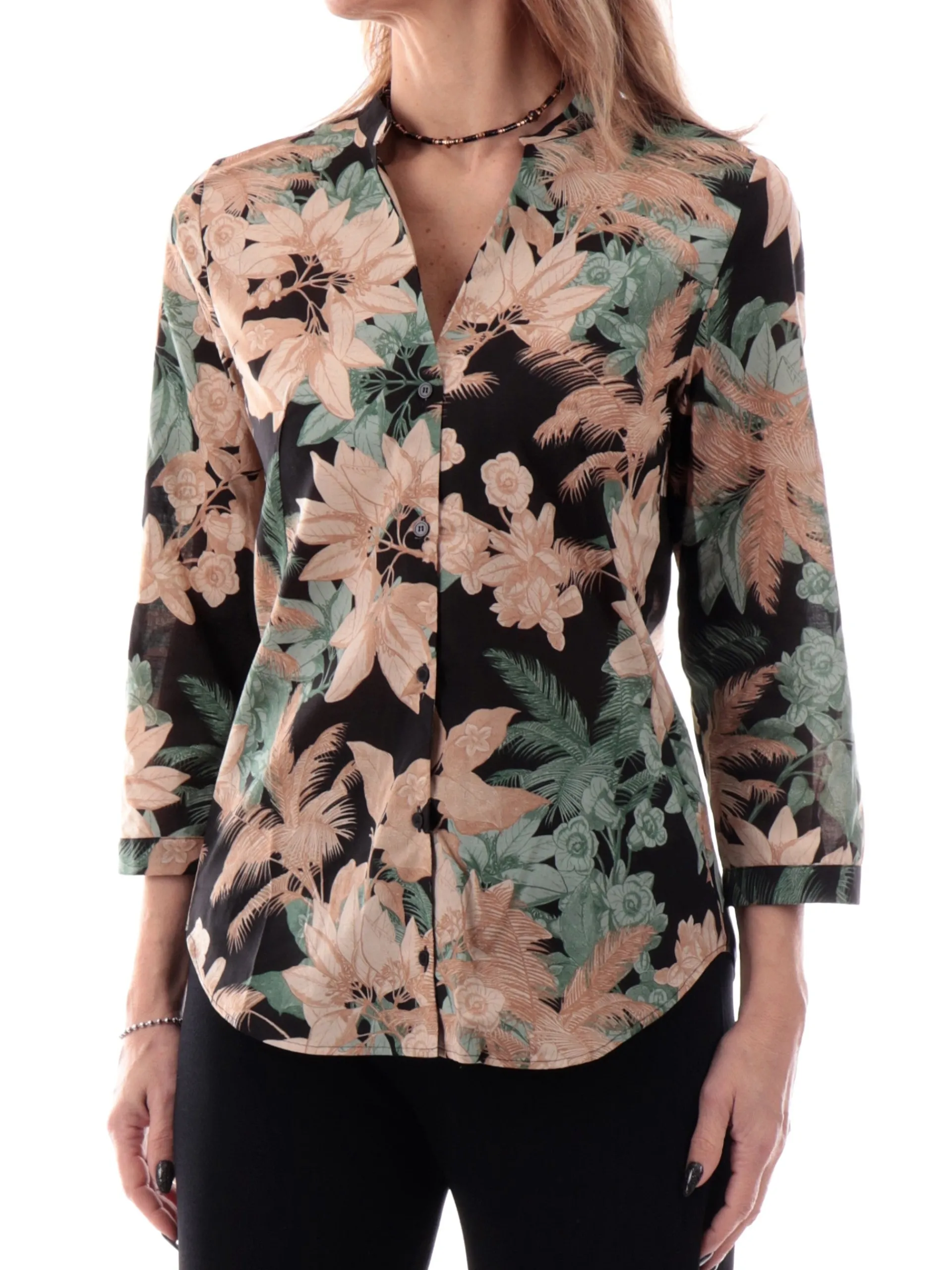 EMME MARELLA Top & Camicie*Camicia nera fantasia floreale da donna con scollo a V ACCOLTO